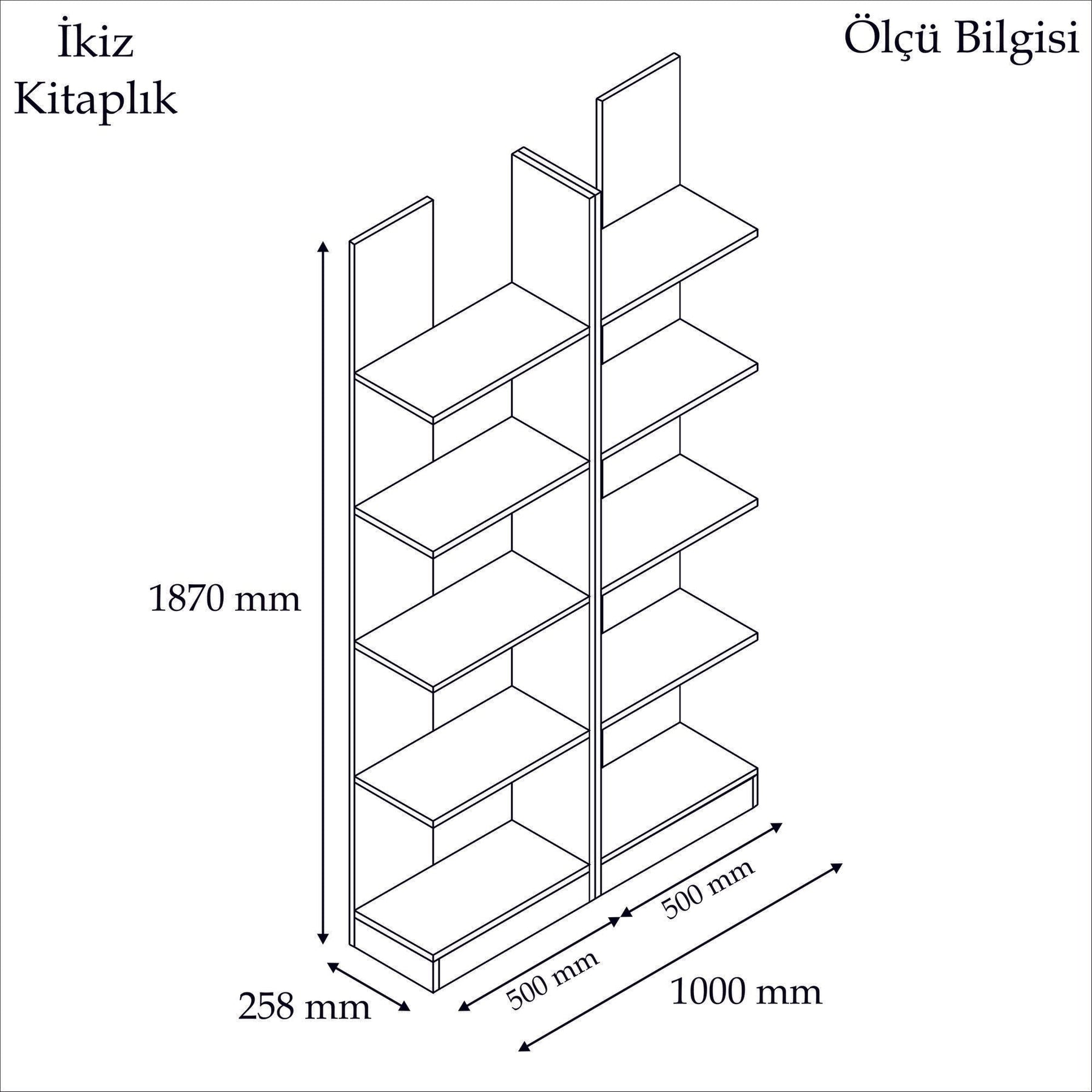 Biblioteca Ikiz, din PAL melaminat, alb, 100x26x187 cm