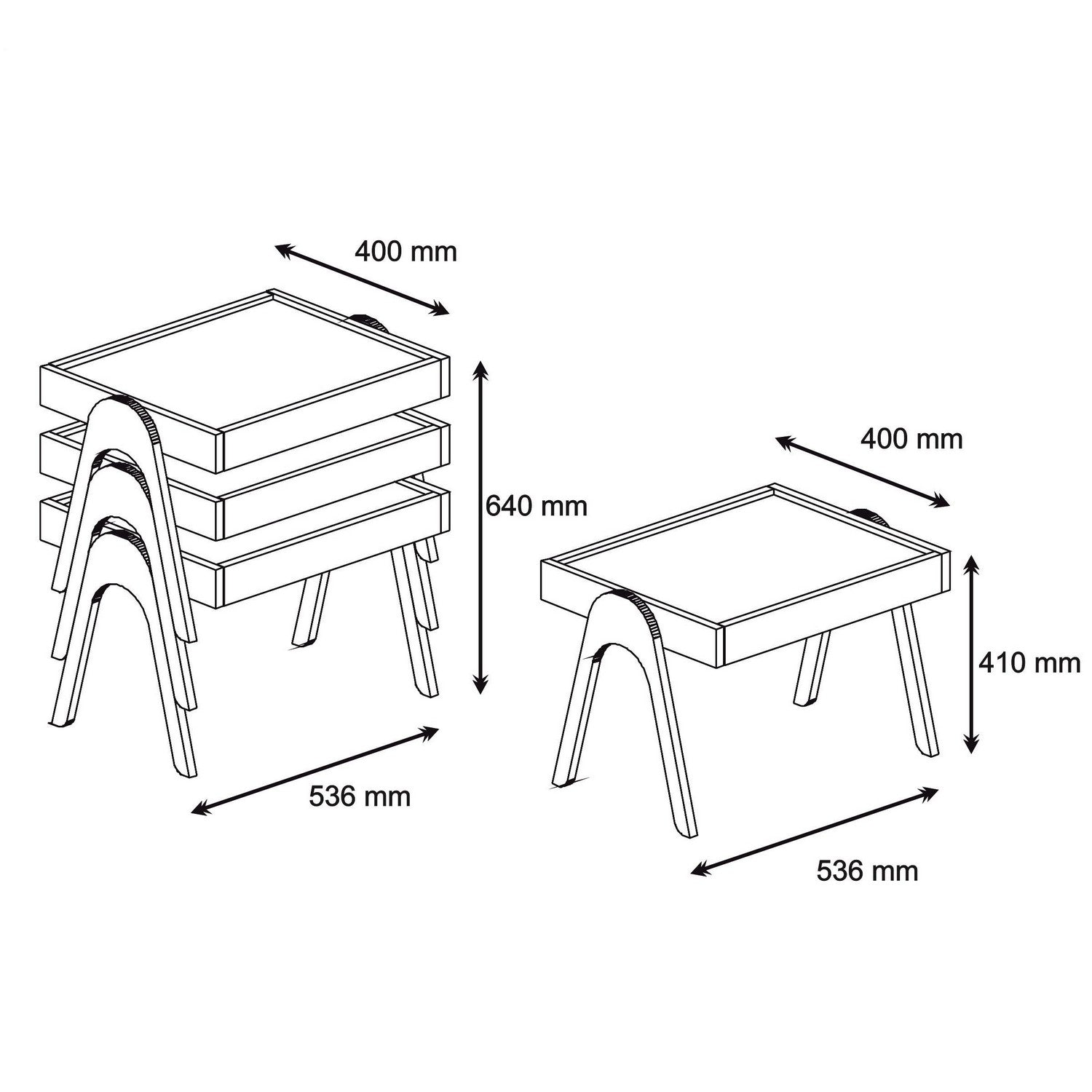 Set 3 masute Roma, nuc, 100% PAL melaminat, 54x64x40 cm