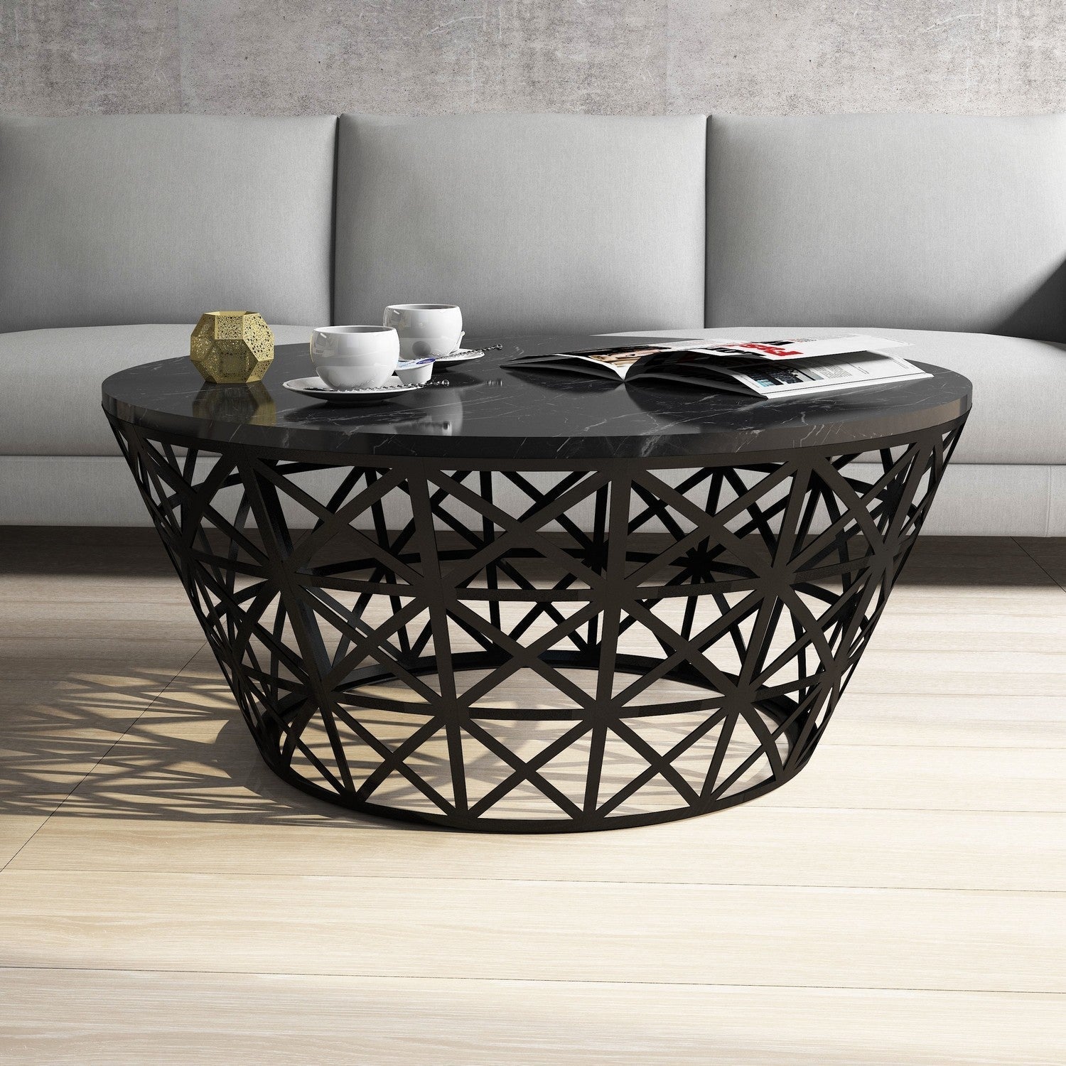 Masuta de cafea Stil, din PAL melaminat, marmura neagra, 90x90x38 cm