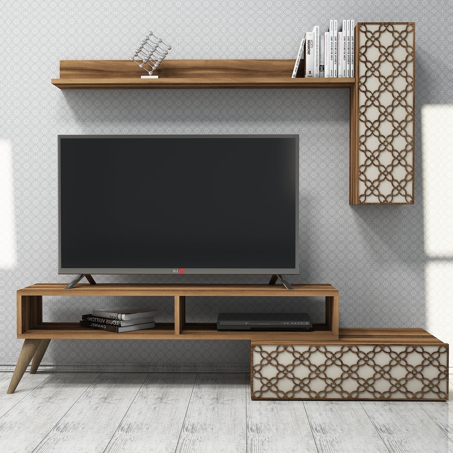 Set Living Planet, din PAL melaminat, nuc/crem, 150x37.2x38 cm