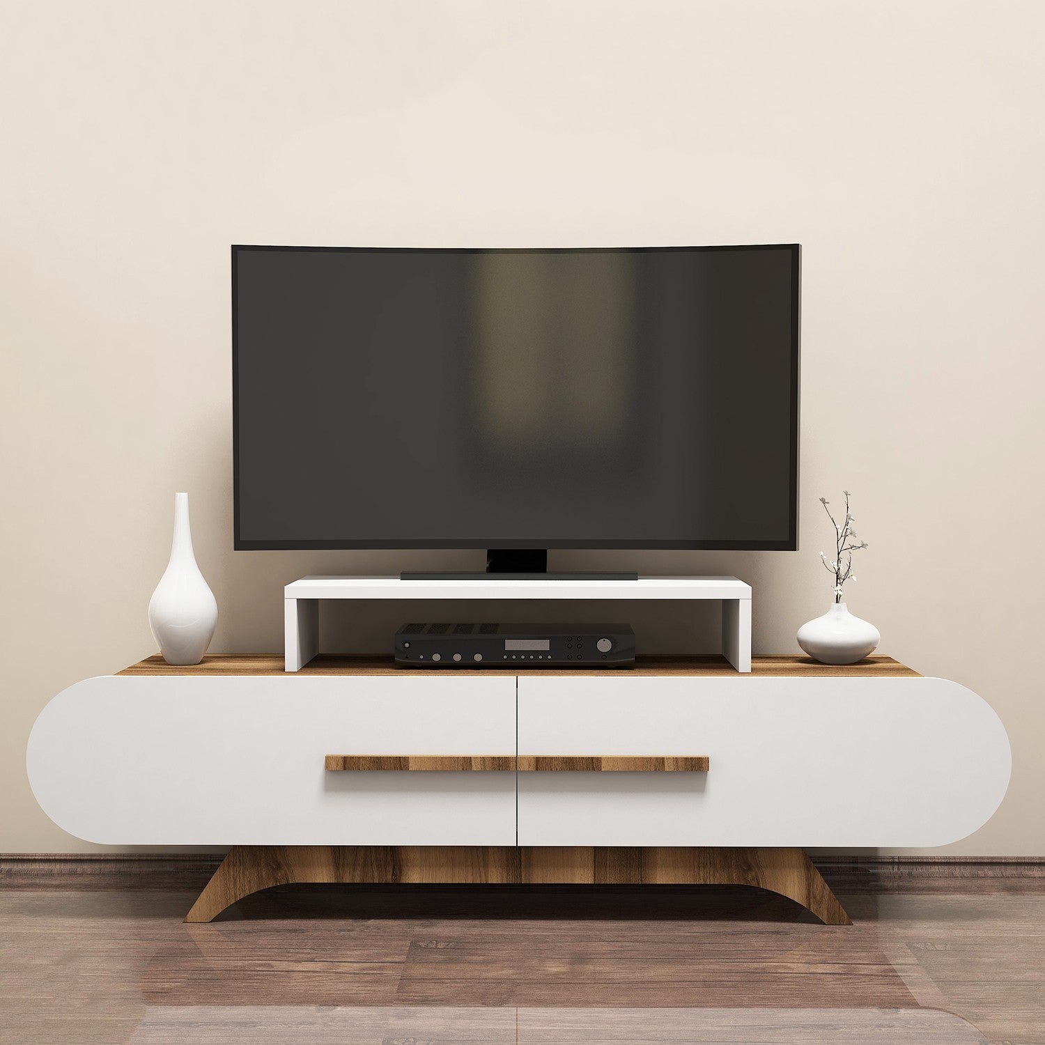 Comoda Rose, din PAL melaminat, nuc/alb, 145x37x50 cm