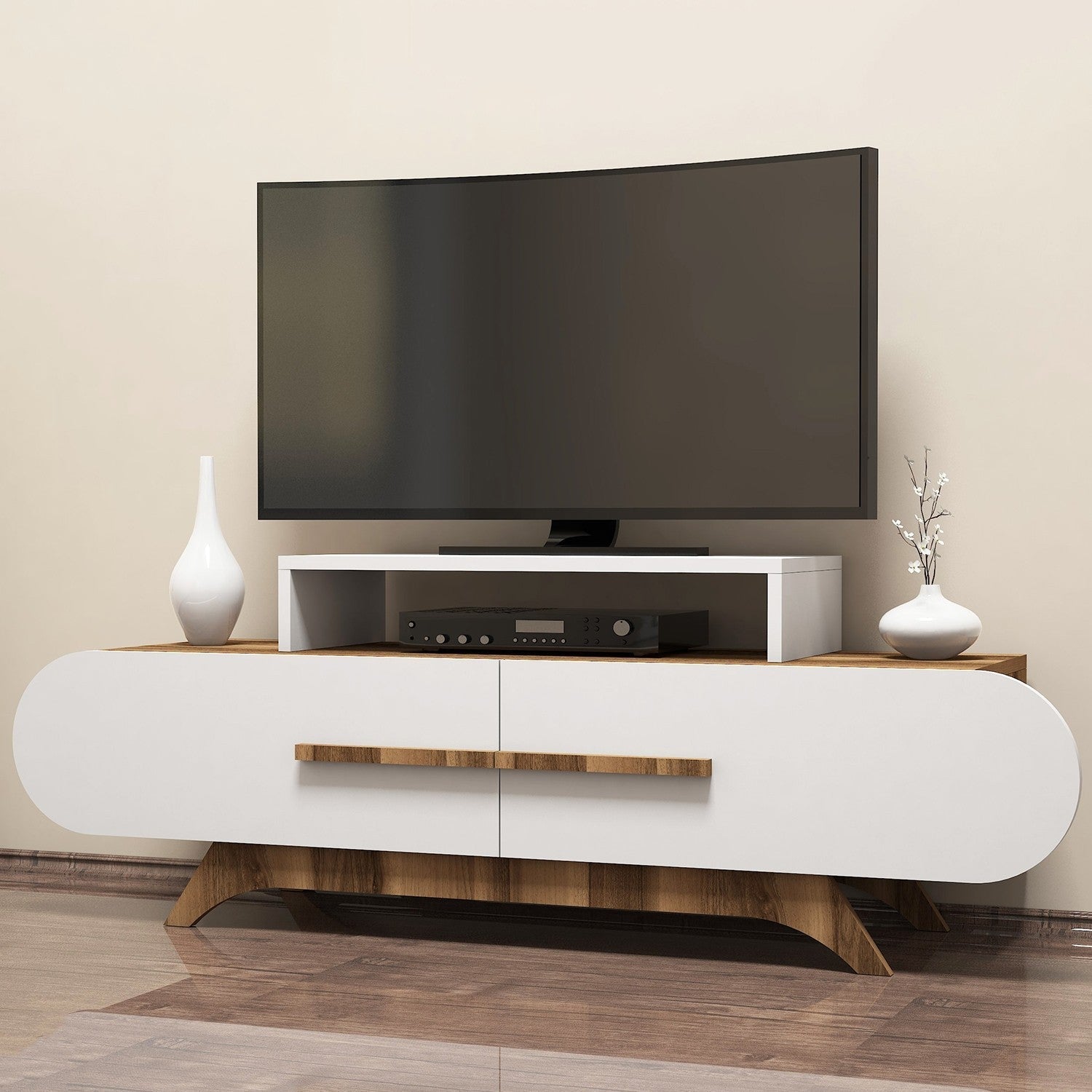 Comoda Rose, din PAL melaminat, nuc/alb, 145x37x50 cm