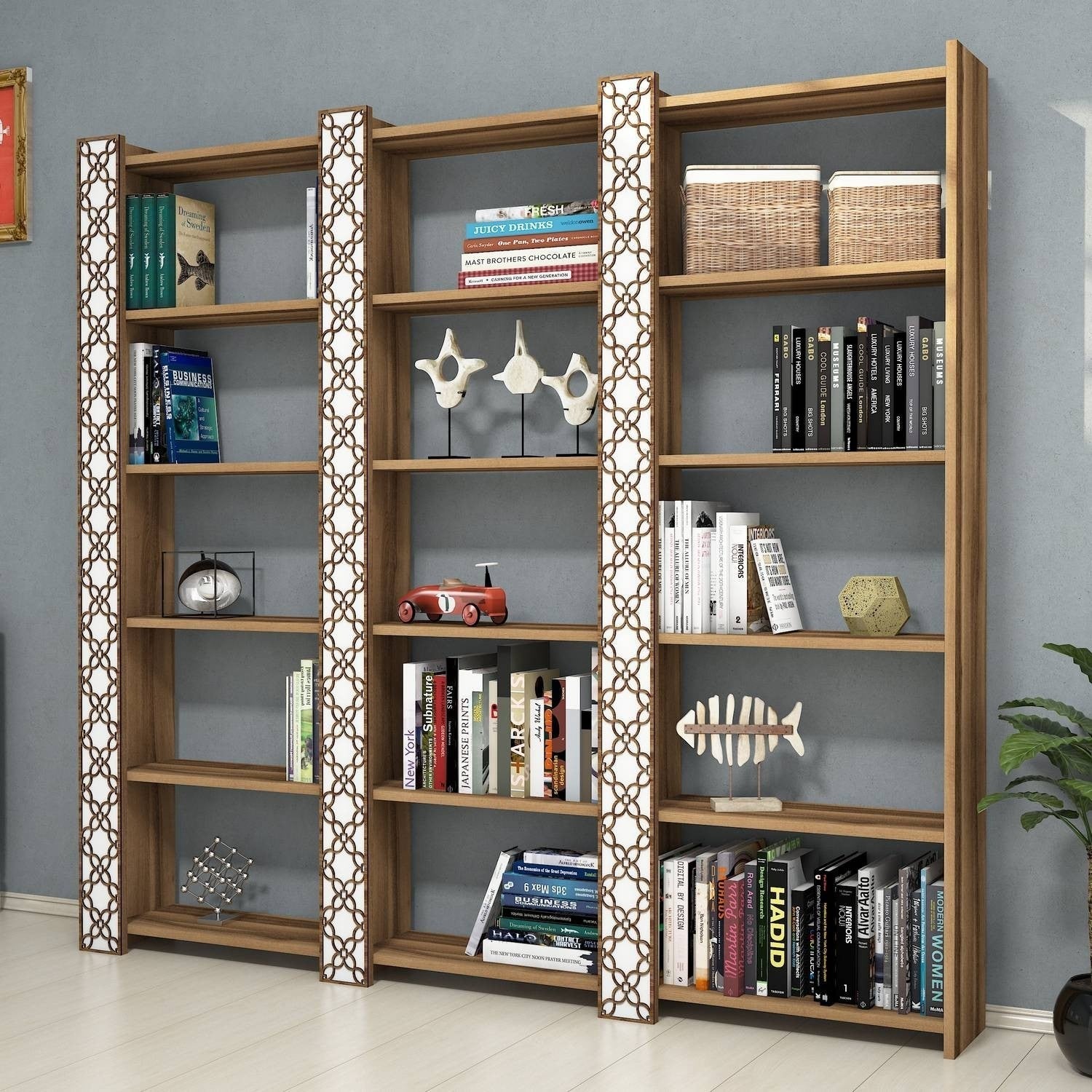 Biblioteca City 3, alb/alun, PAL melaminat, 185x170x24 cm