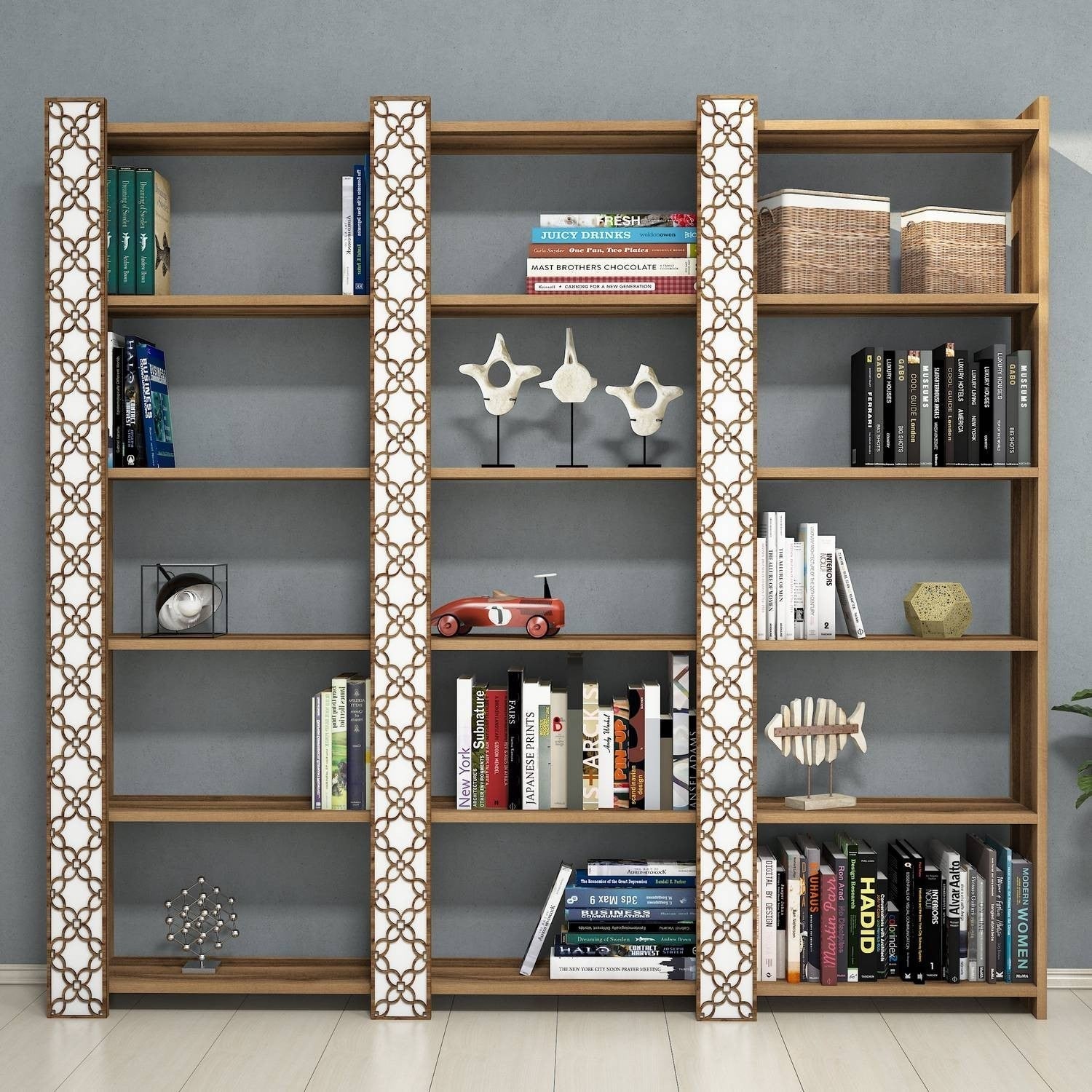 Biblioteca City 3, alb/alun, PAL melaminat, 185x170x24 cm