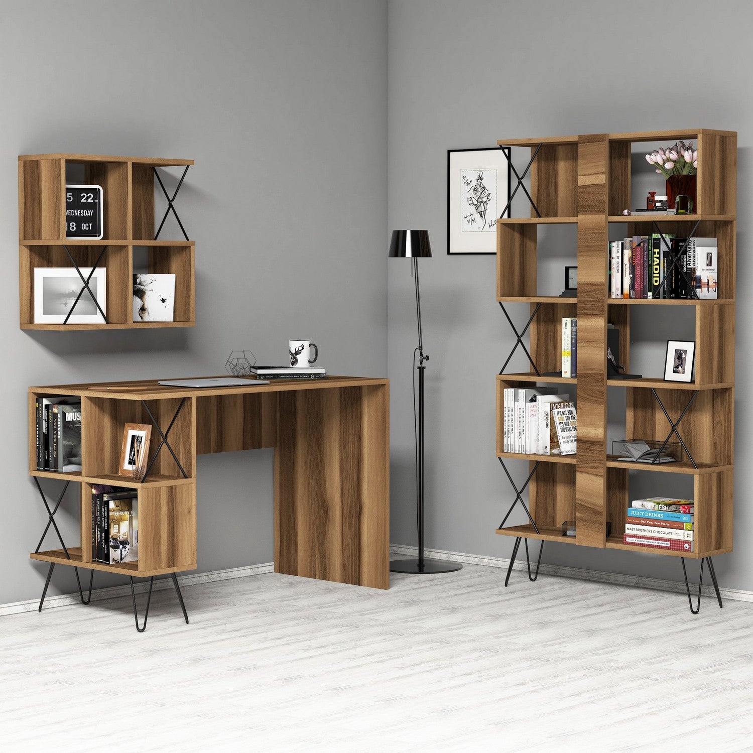 Set mobilier birou Extra 2, nuc/negru, PAL melaminat, 3 piese