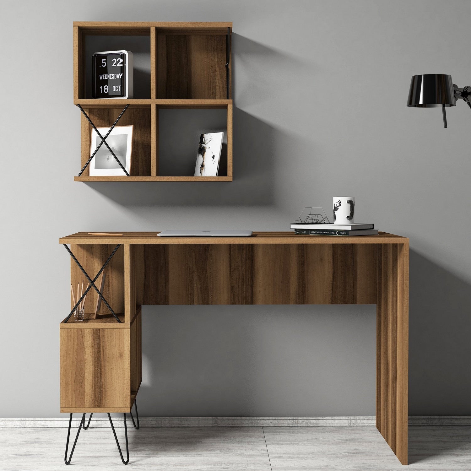 Set mobilier birou Extra 2, nuc/negru, PAL melaminat, 3 piese