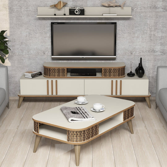 Set Living Eylul, din PAL melaminat, crem, 3 piese