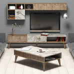 Mobilier living MILAN, PAL melaminat, alb cu efect de marmura/nuc