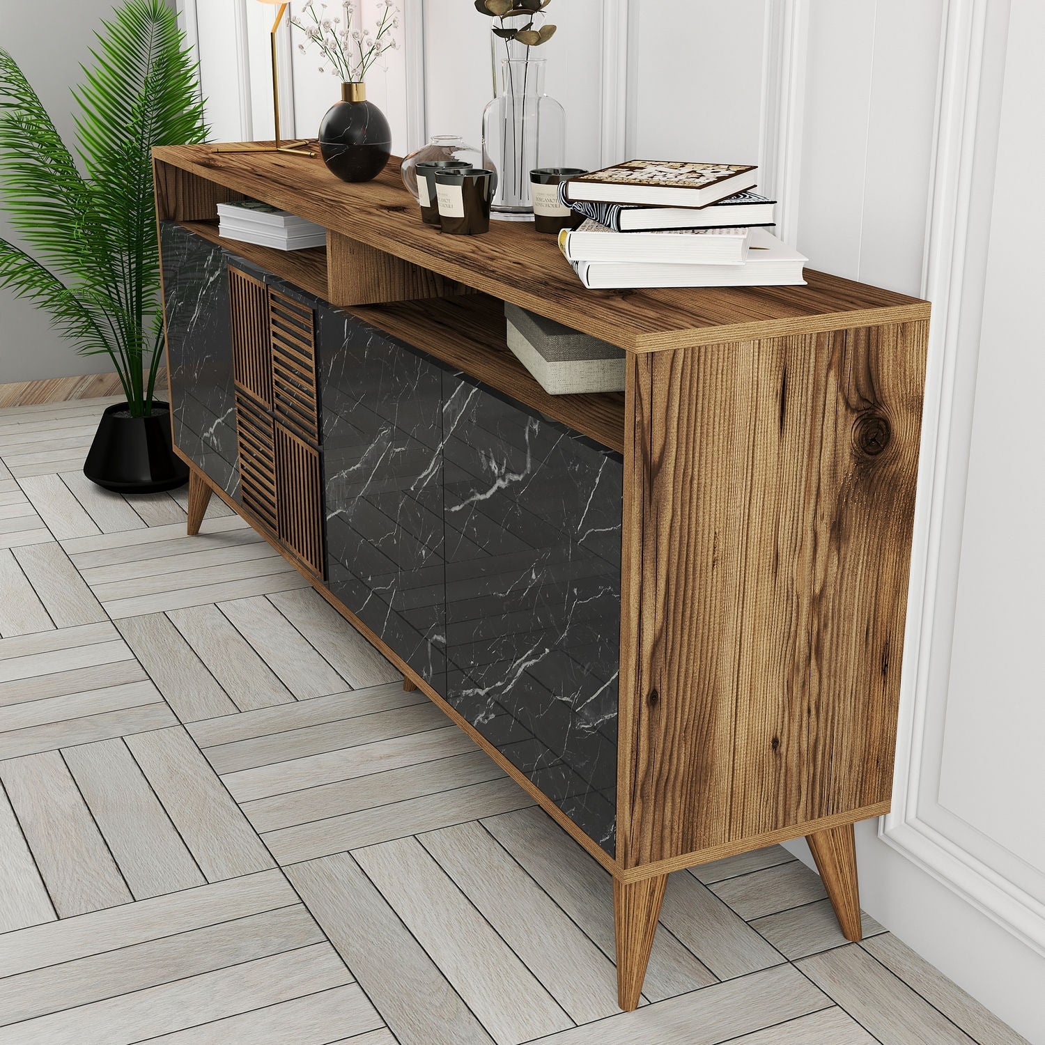 Comoda Milan, nuc/negru, PAL melaminat, 180x79x35 cm