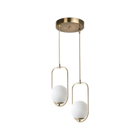 Lampa suspendata Ahu, 2 becuri, cadru metalic/sticla, auriu/alb, 70x25 cm