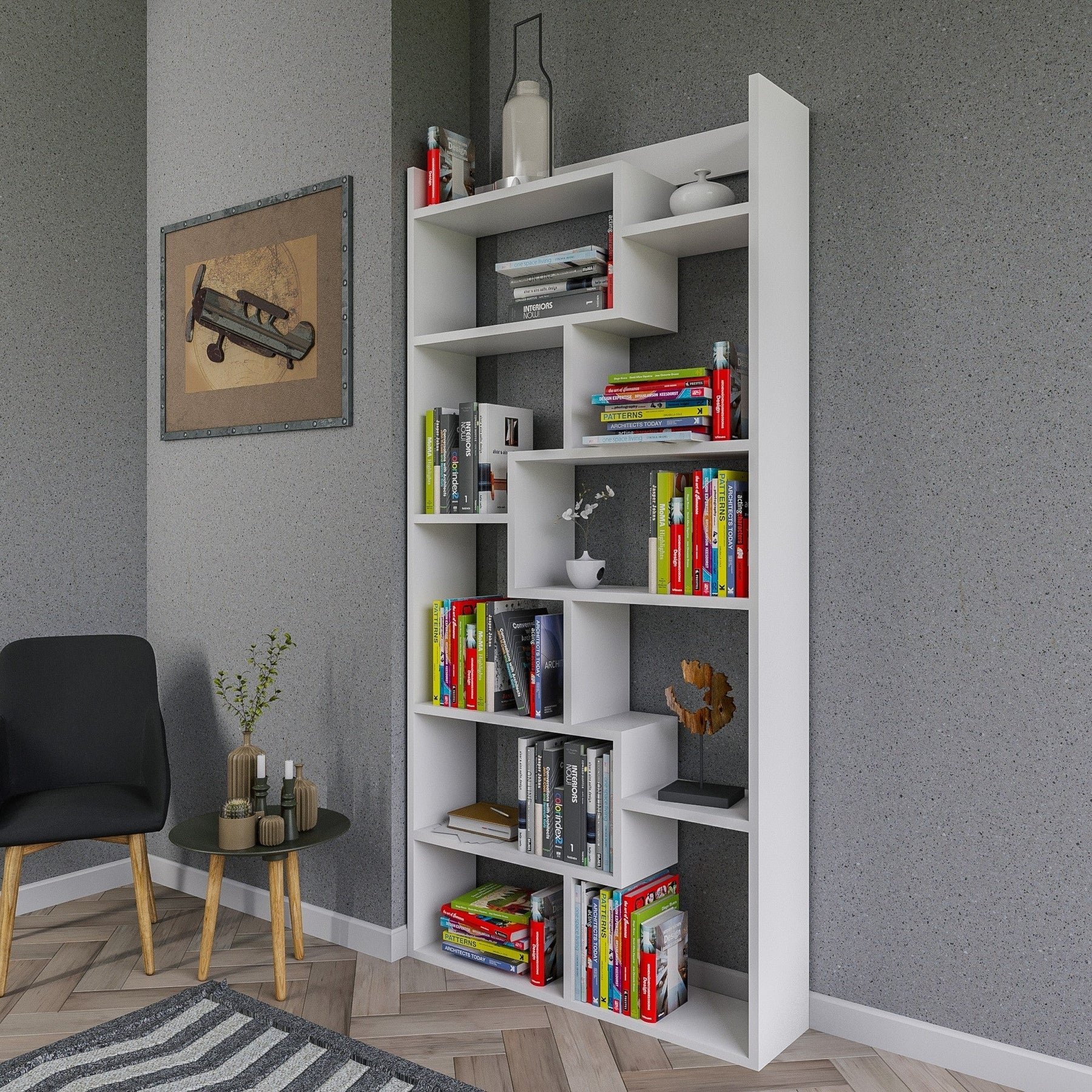 Biblioteca Kuttap, din PAL melaminat, alb, 90x22x182 cm