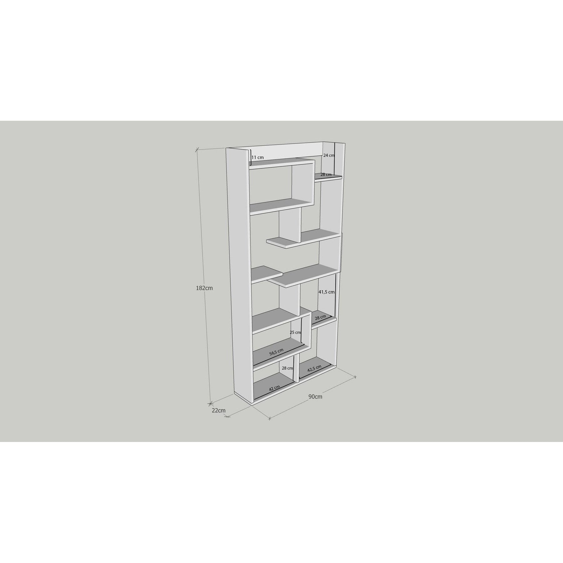 Biblioteca Kuttap, din PAL melaminat, alb, 90x22x182 cm