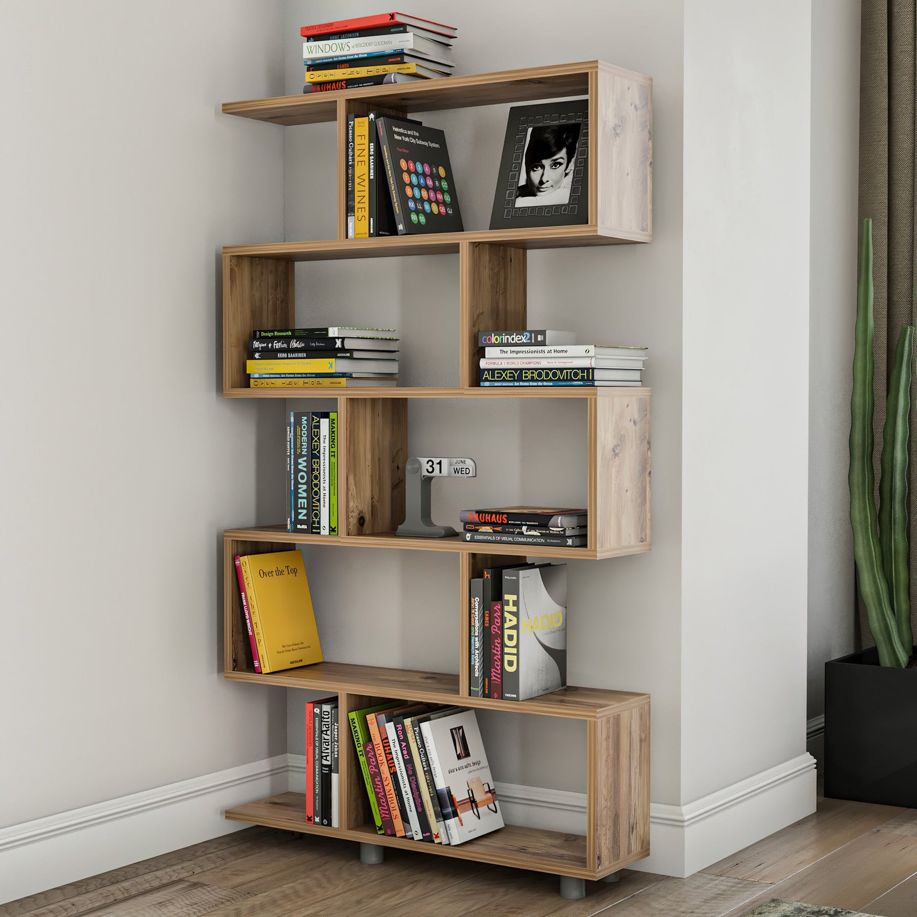Biblioteca Elif, stejar, PAL melaminat, 90x156x20 cm