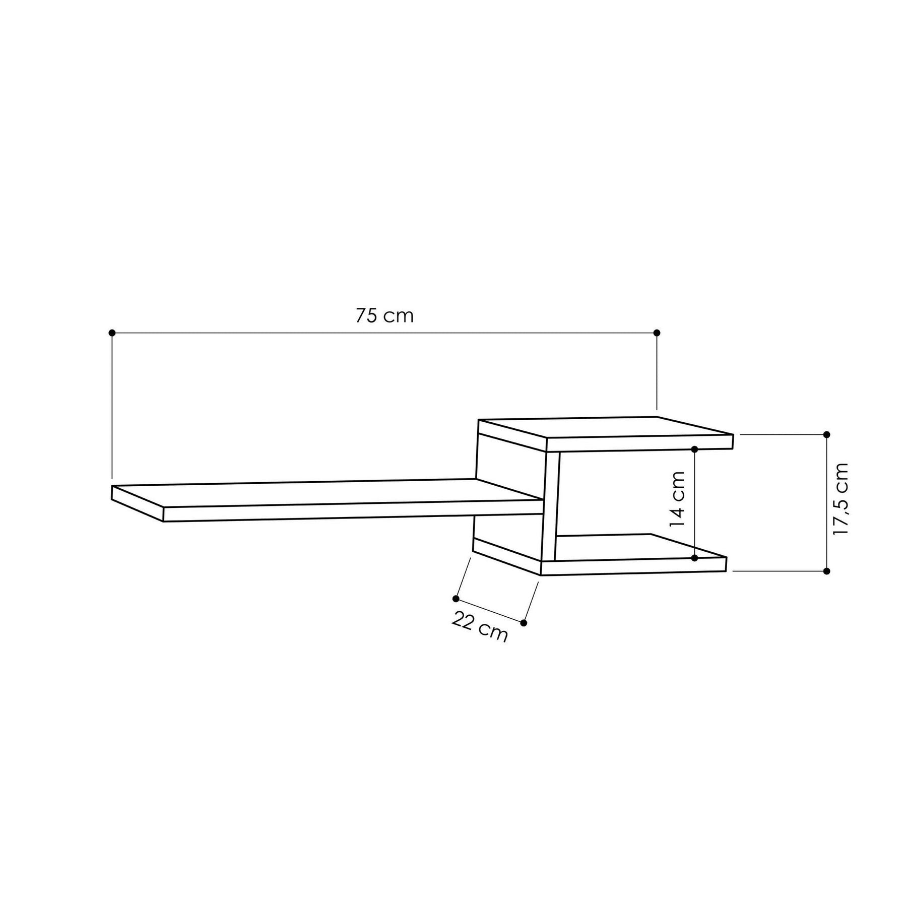 Set 2 rafturi Fork, alb, PAL, 75x22x17 cm