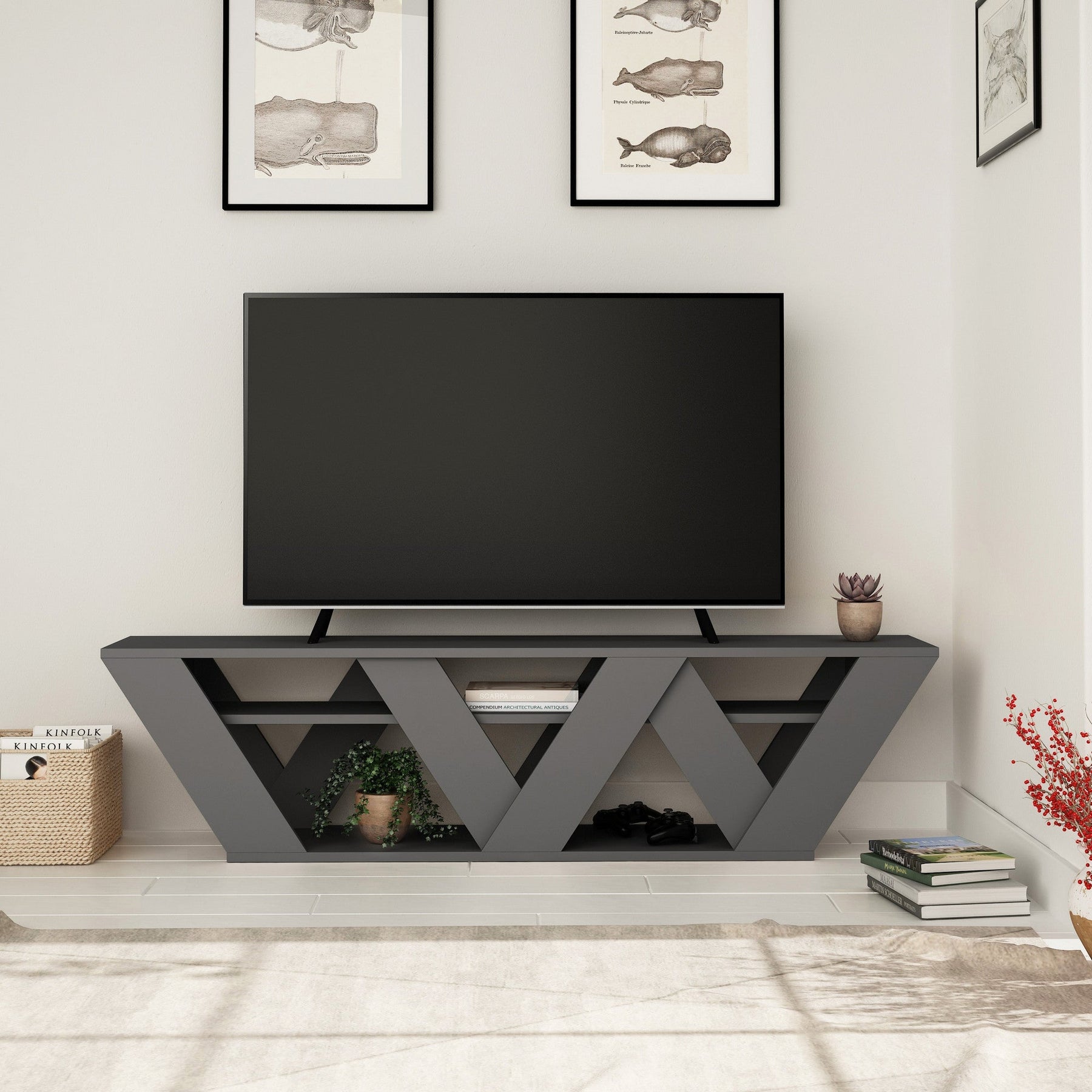 Comoda Ralla, din PAL melaminat, gri antracit, 158x30x40 cm