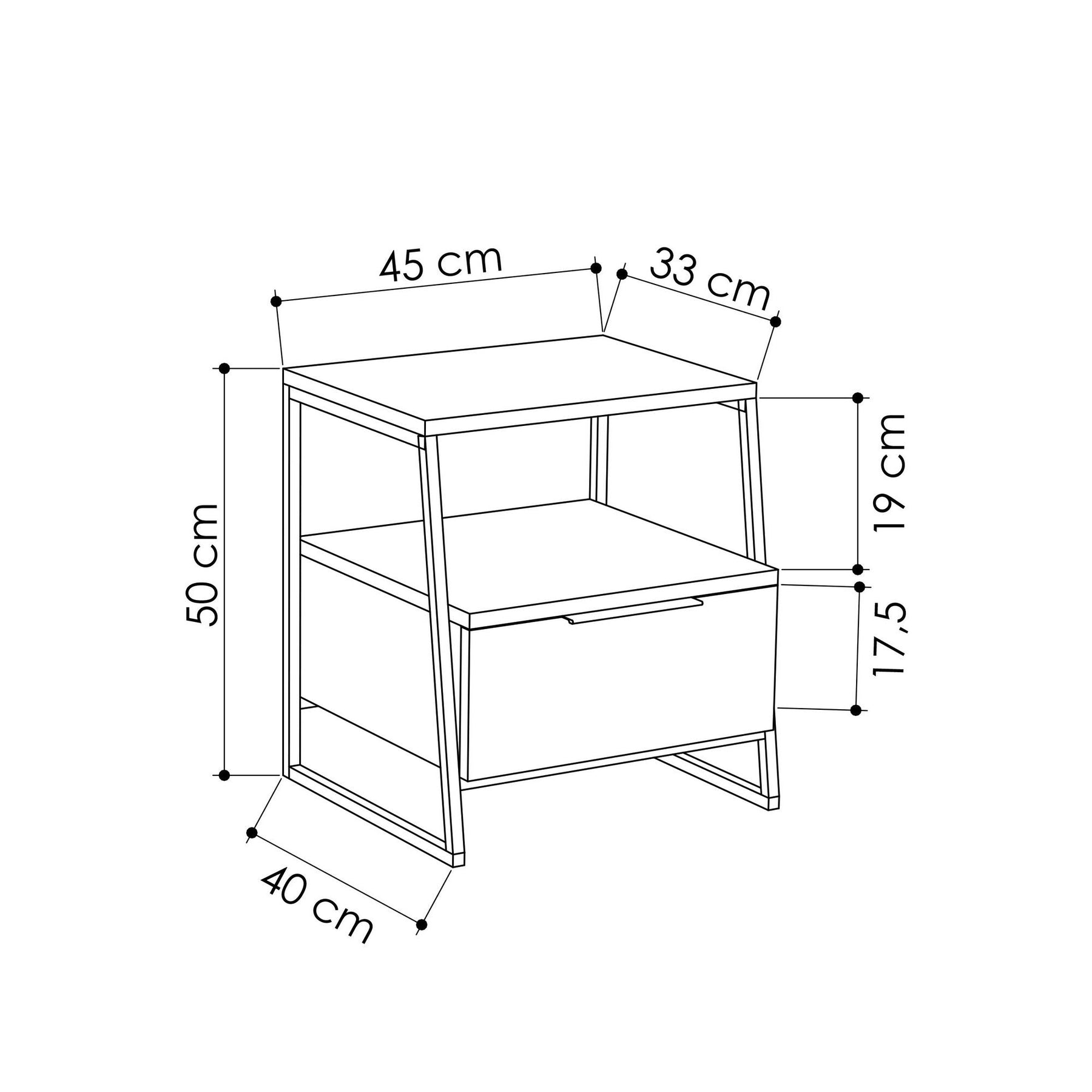 Noptiera 855DTE3547, alb/negru, PAL/metal, 45x41x50 cm