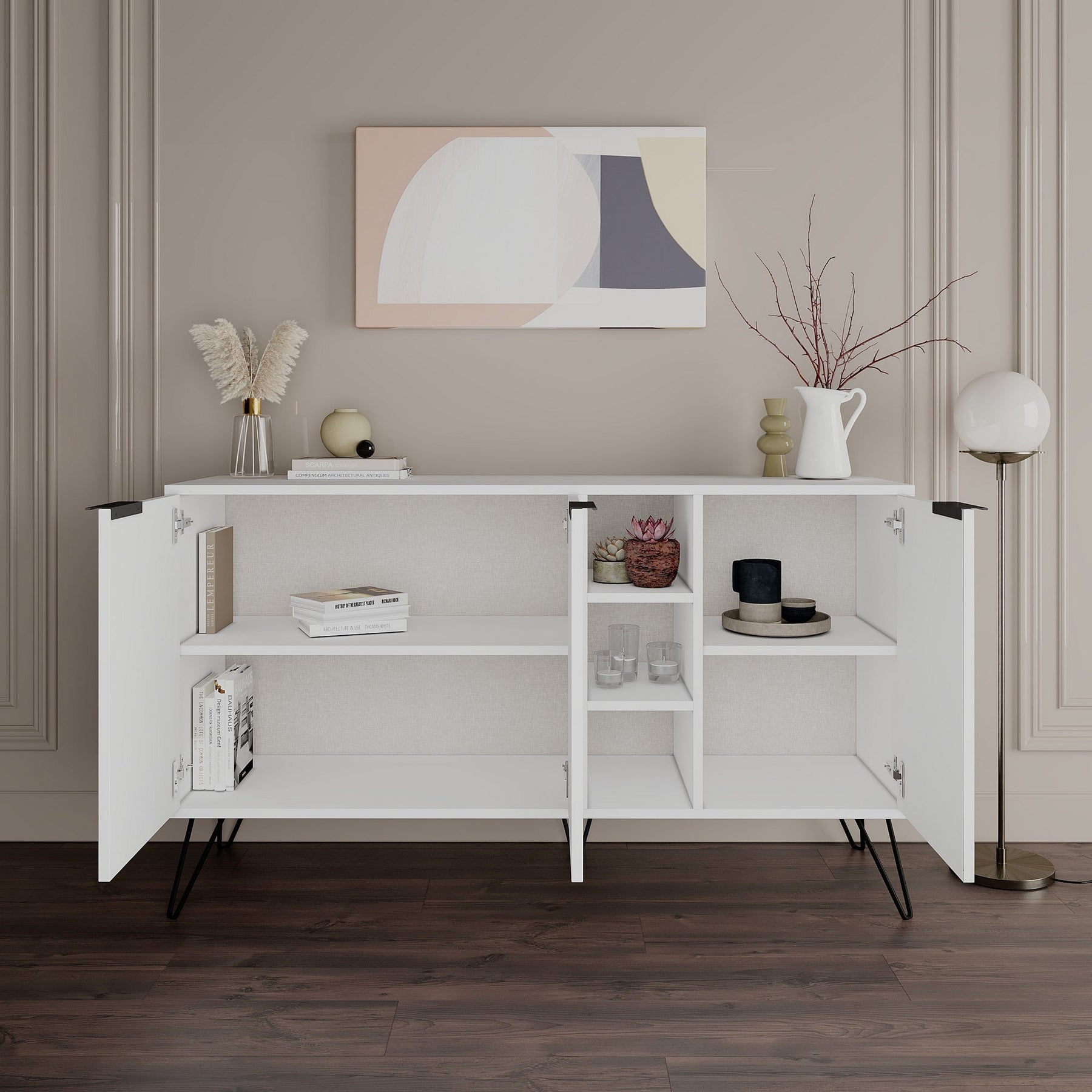 Comoda Clara, alb, PAL, 142x36x83 cm