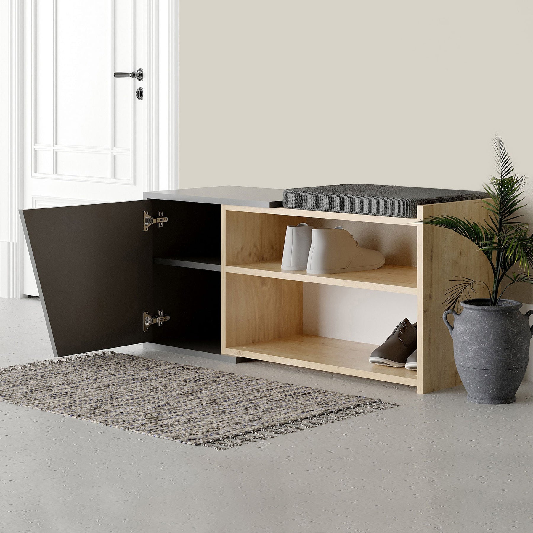 Pantofar Fiona, gri/stejar, PAL melaminat, 104x37x47 cm