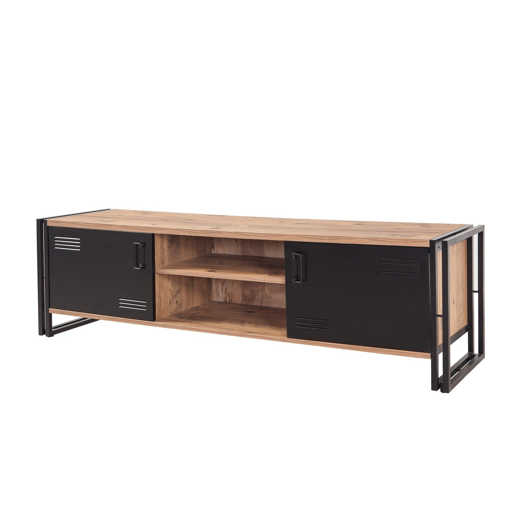 Comoda TV Cosmo Rex, stejar/negru, PAL melaminat, 180x50x45 cm