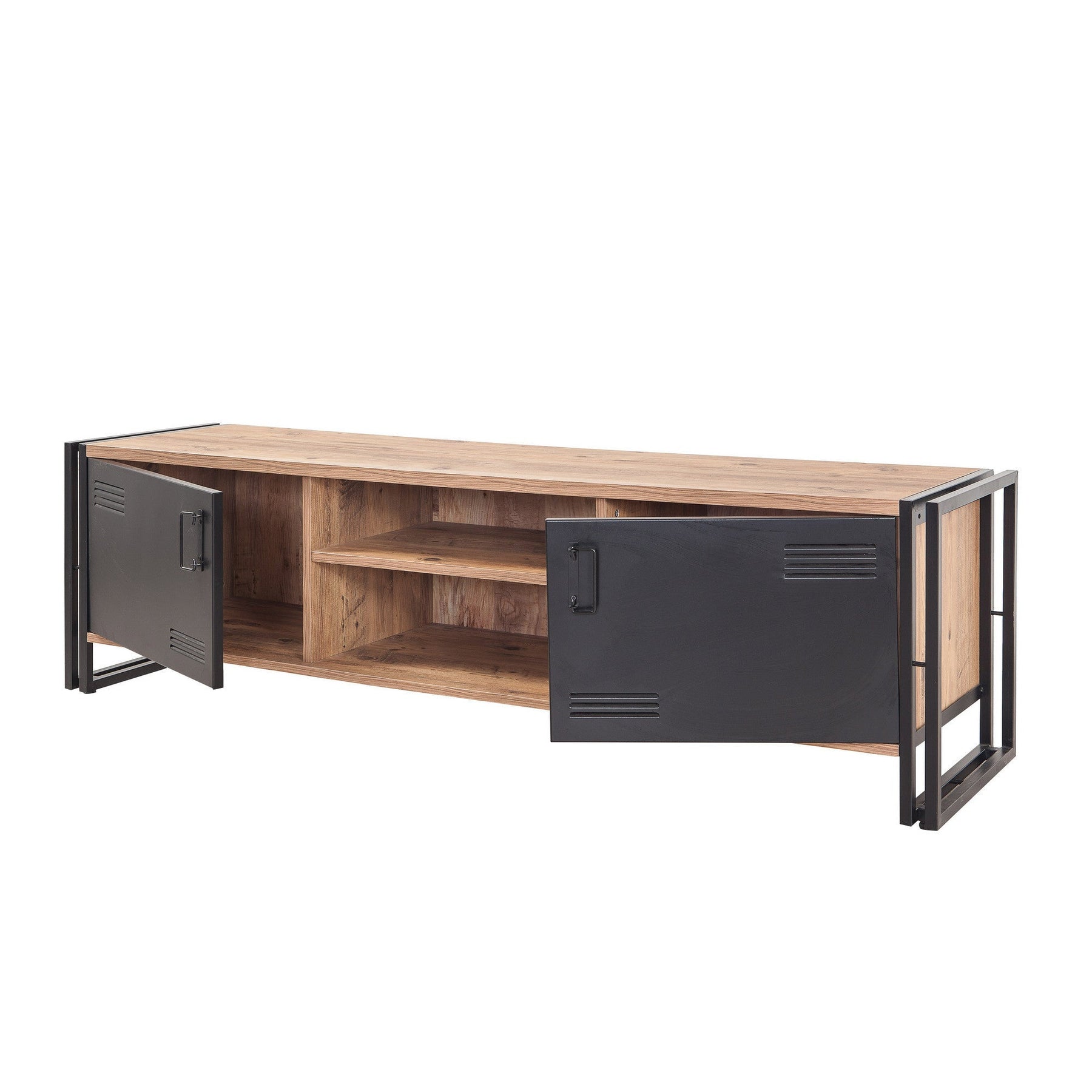 Comoda TV Cosmo Rex, stejar/negru, PAL melaminat, 180x50x45 cm