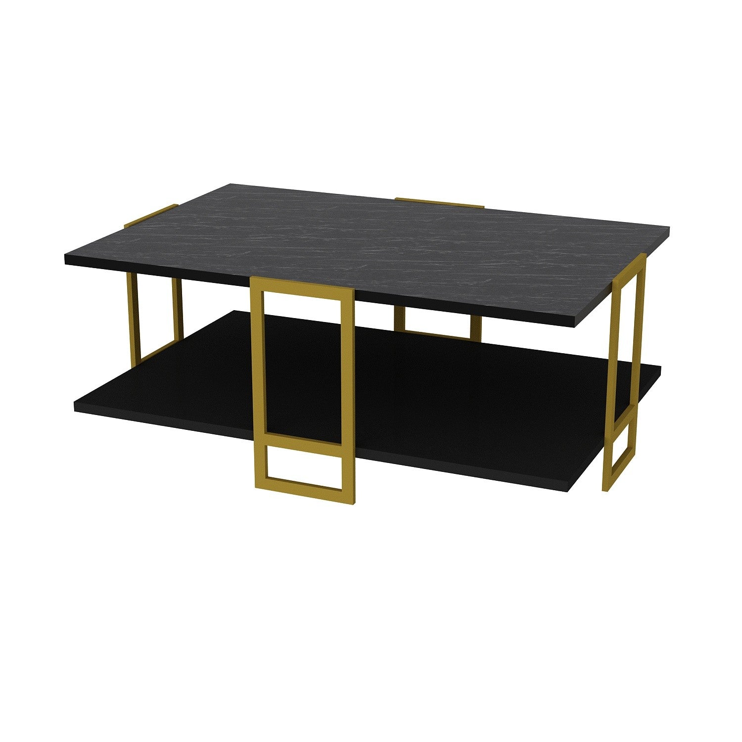 Masuta de cafea Polka, din PAL melaminat, negru/gold, 91.5x61.5x36.6 cm