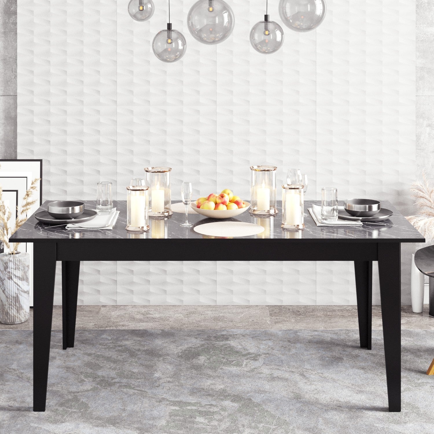 Masa Polka, din PAL melaminat, marmura neagra, 180x90x76.8 cm