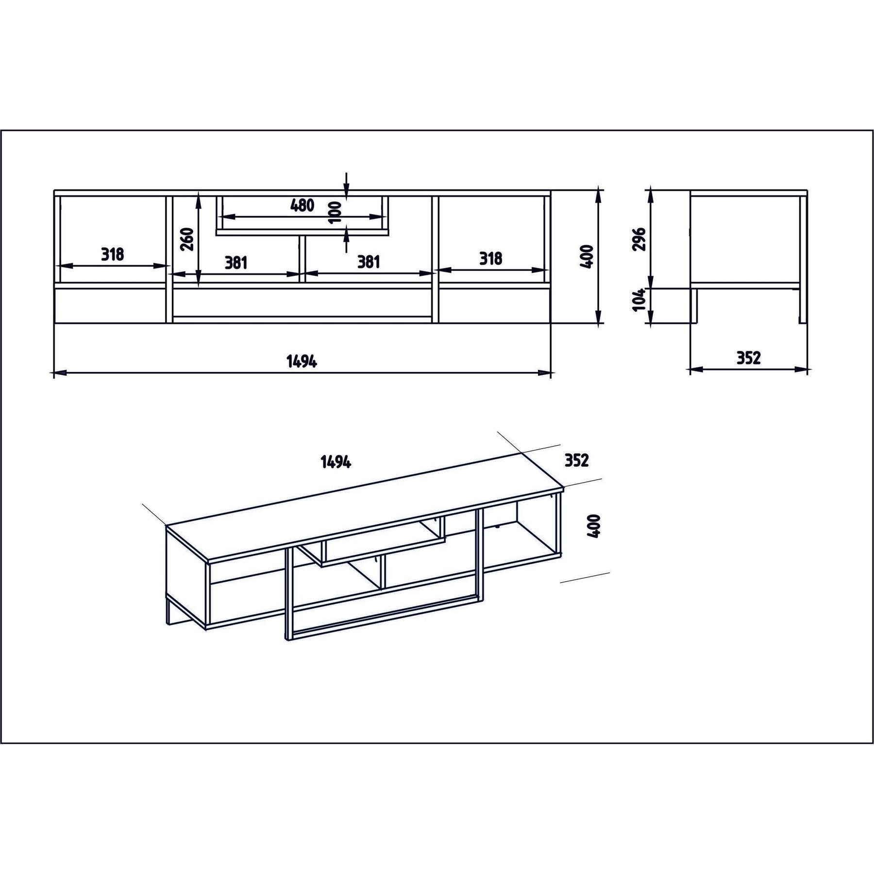 Comoda TV Asal 150, nuc, PAL melaminat, 149x40x35 cm