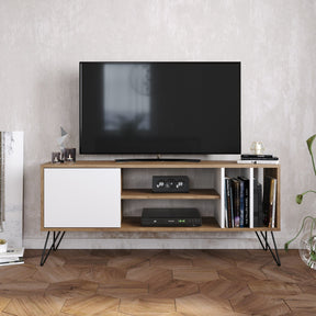 Comoda TV Mistico 140, nuc/alb, PAL melaminat/metal, 140x59x17 cm