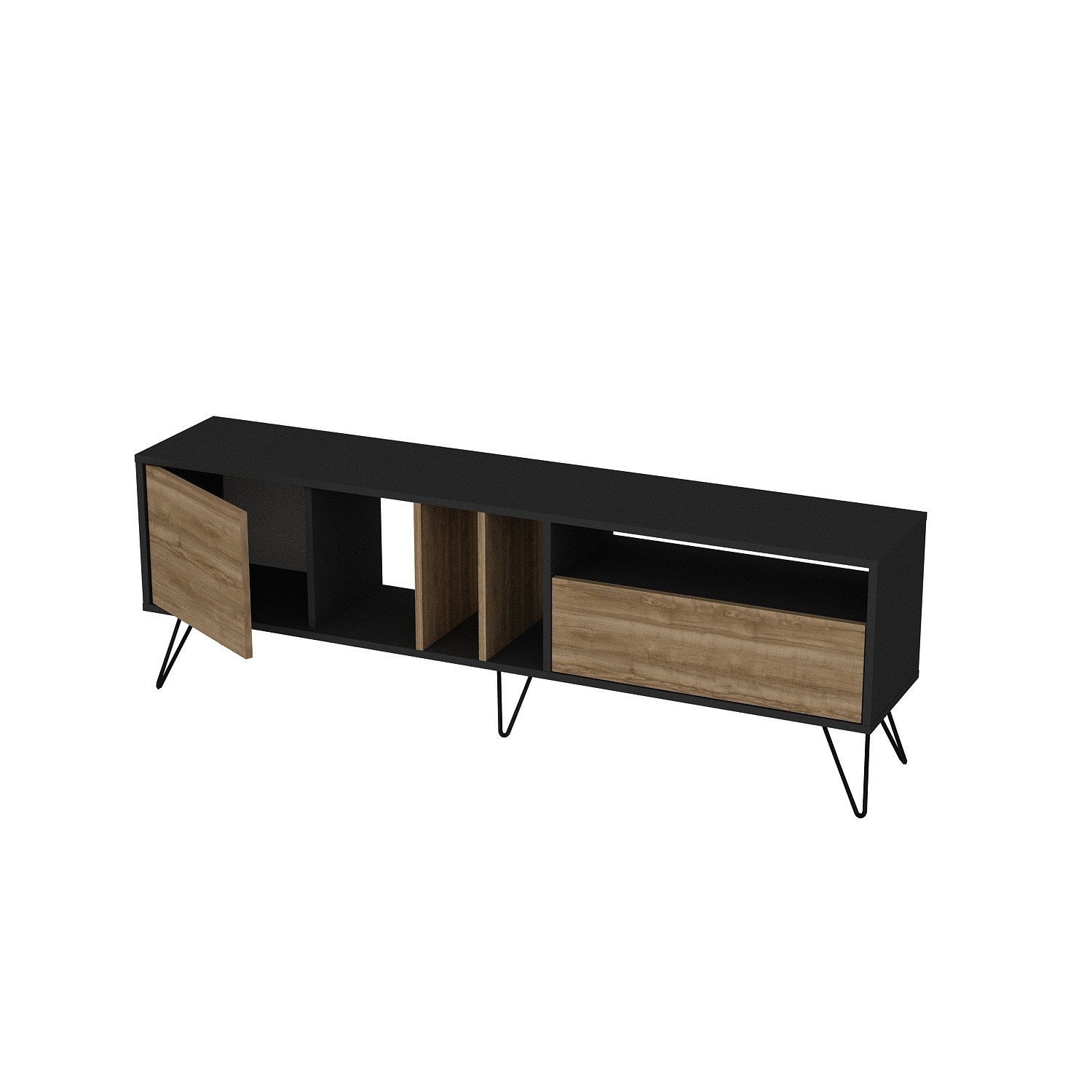 Comoda TV Mistico, din PAL melaminat, alun/negru, 180x36x59 cm