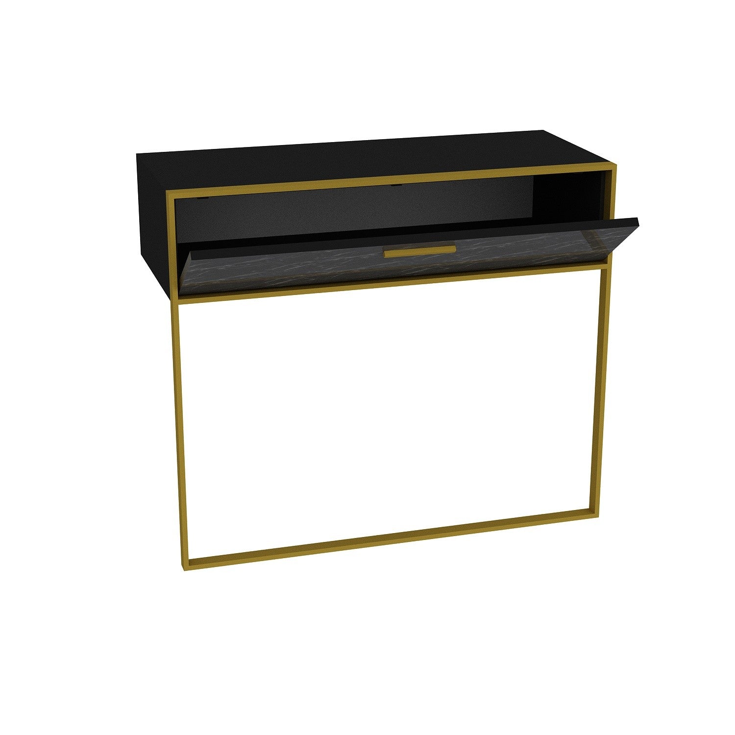 Consola Polka, din PAL melaminat, negru/gold, 90x38.5x76.8 cm