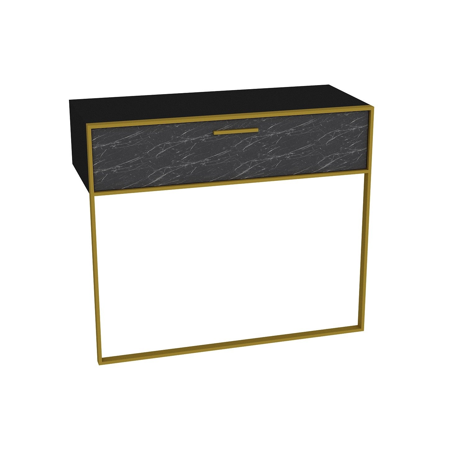 Consola Polka, din PAL melaminat, negru/gold, 90x38.5x76.8 cm