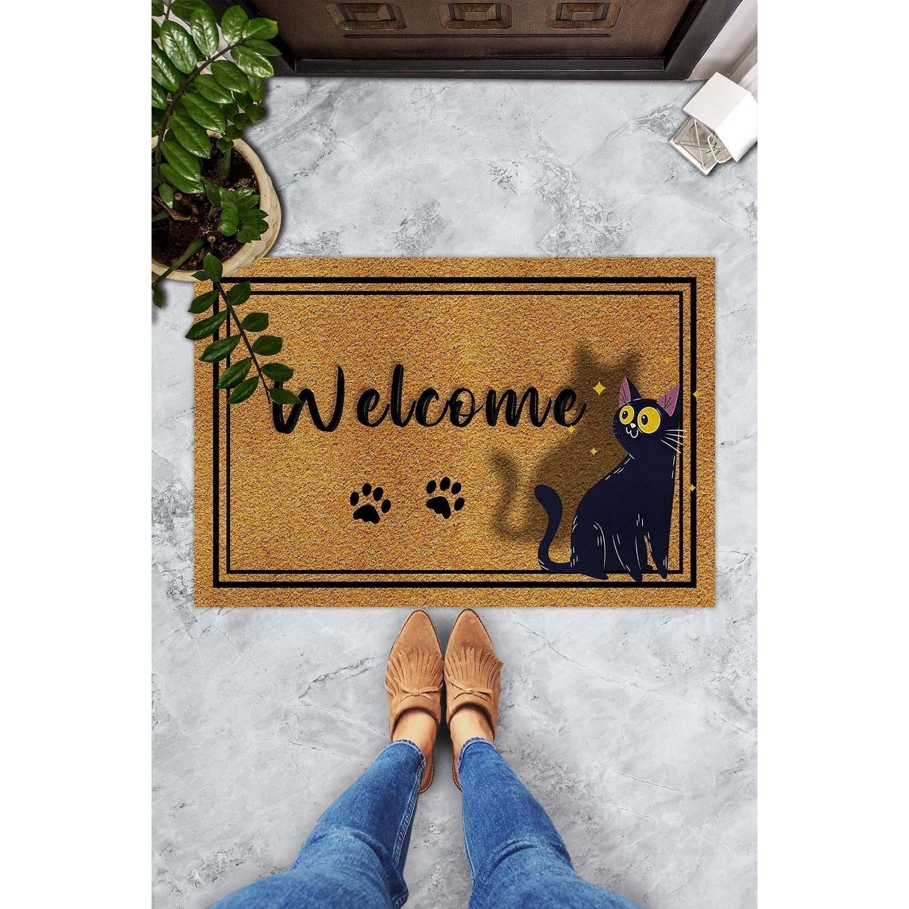 Covoras intrare, 40x60 cm, forma dreptunghiulara, material PVC, maro, Confus Chat