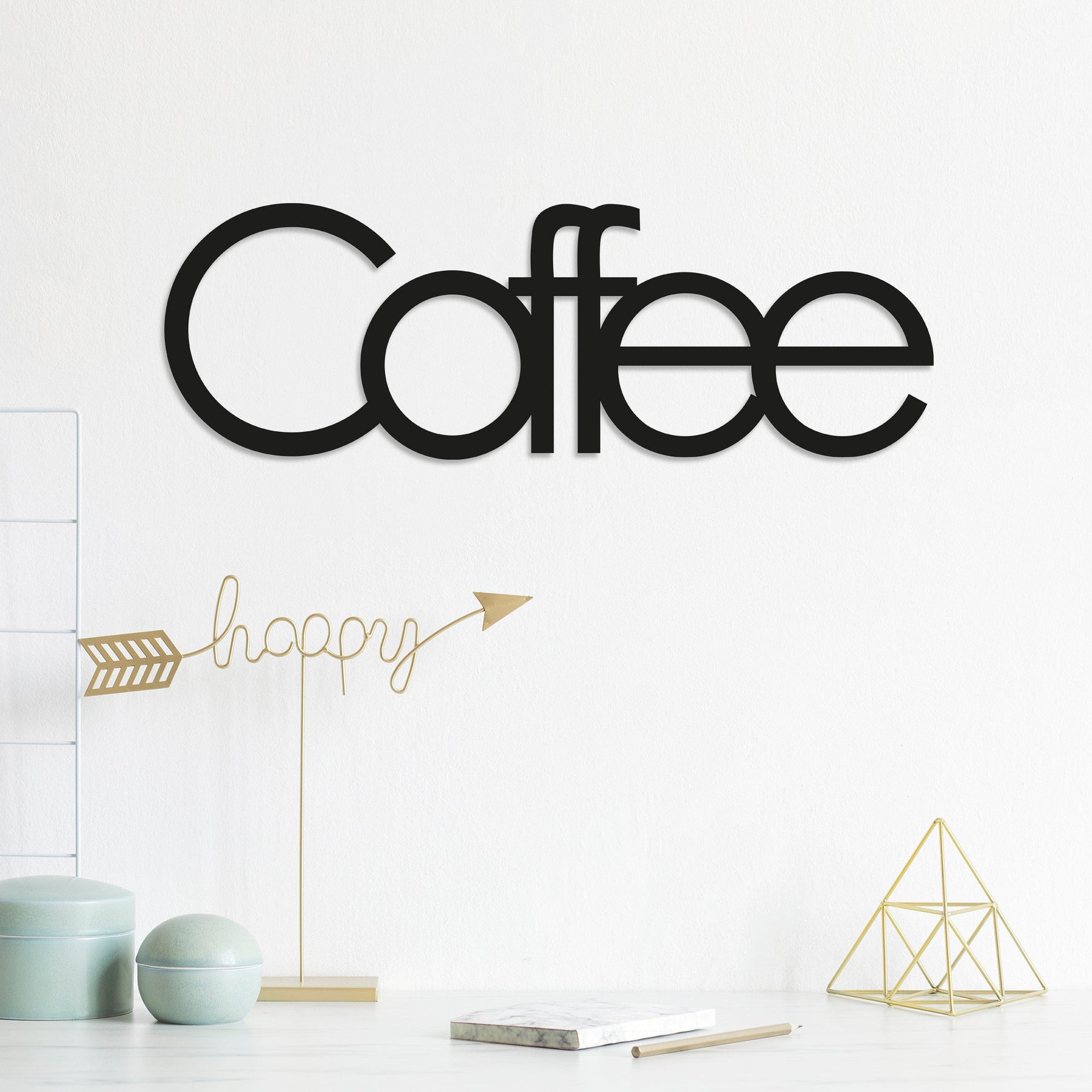 Accesoriu decorativ Coffee, negru, metal, 50x17 cm