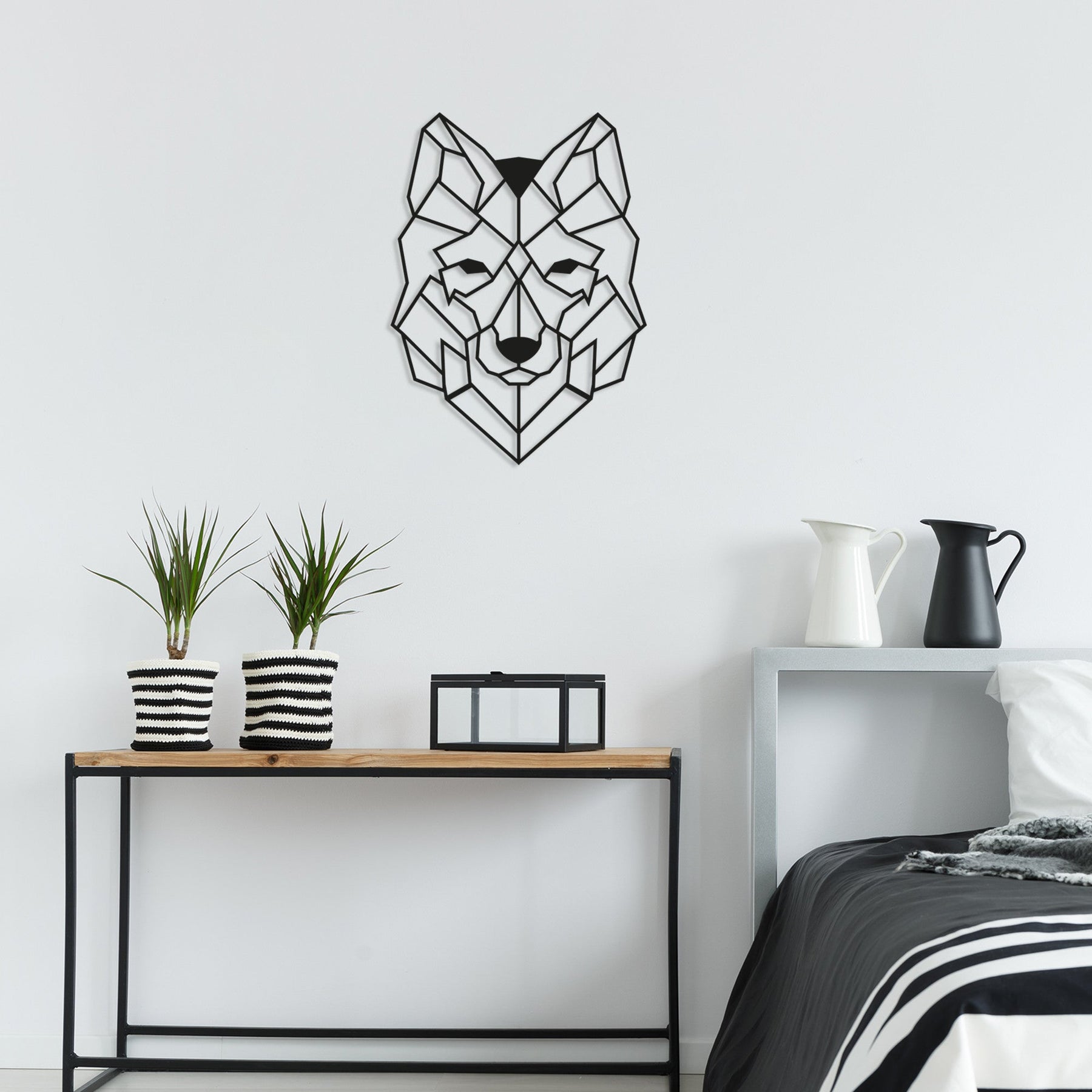 Decoratiune perete Wolf2, negru, metal, 41x57 cm