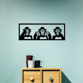 Decoratiune perete Three Monkeys - M, negru, metal, 70x25 cm