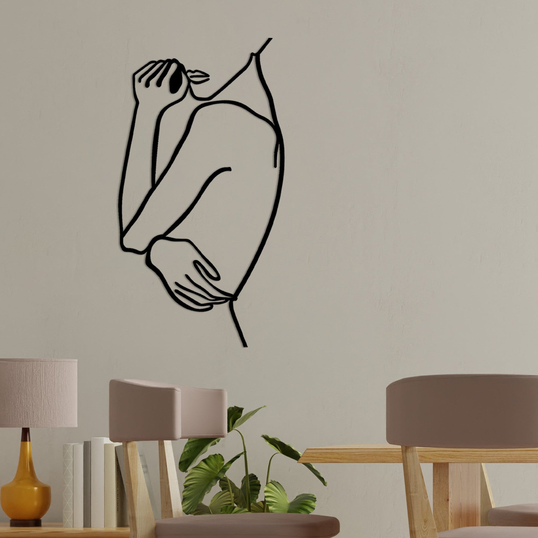 Decoratiune perete Woman 2, negru, metal, 70x38 cm