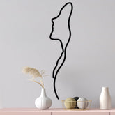 Decoratiune perete Woman Face Profile, negru, metal, 18x74 cm