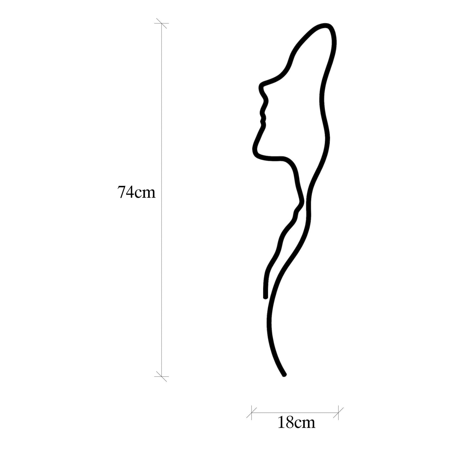 Decoratiune perete Woman Face Profile, negru, metal, 18x74 cm