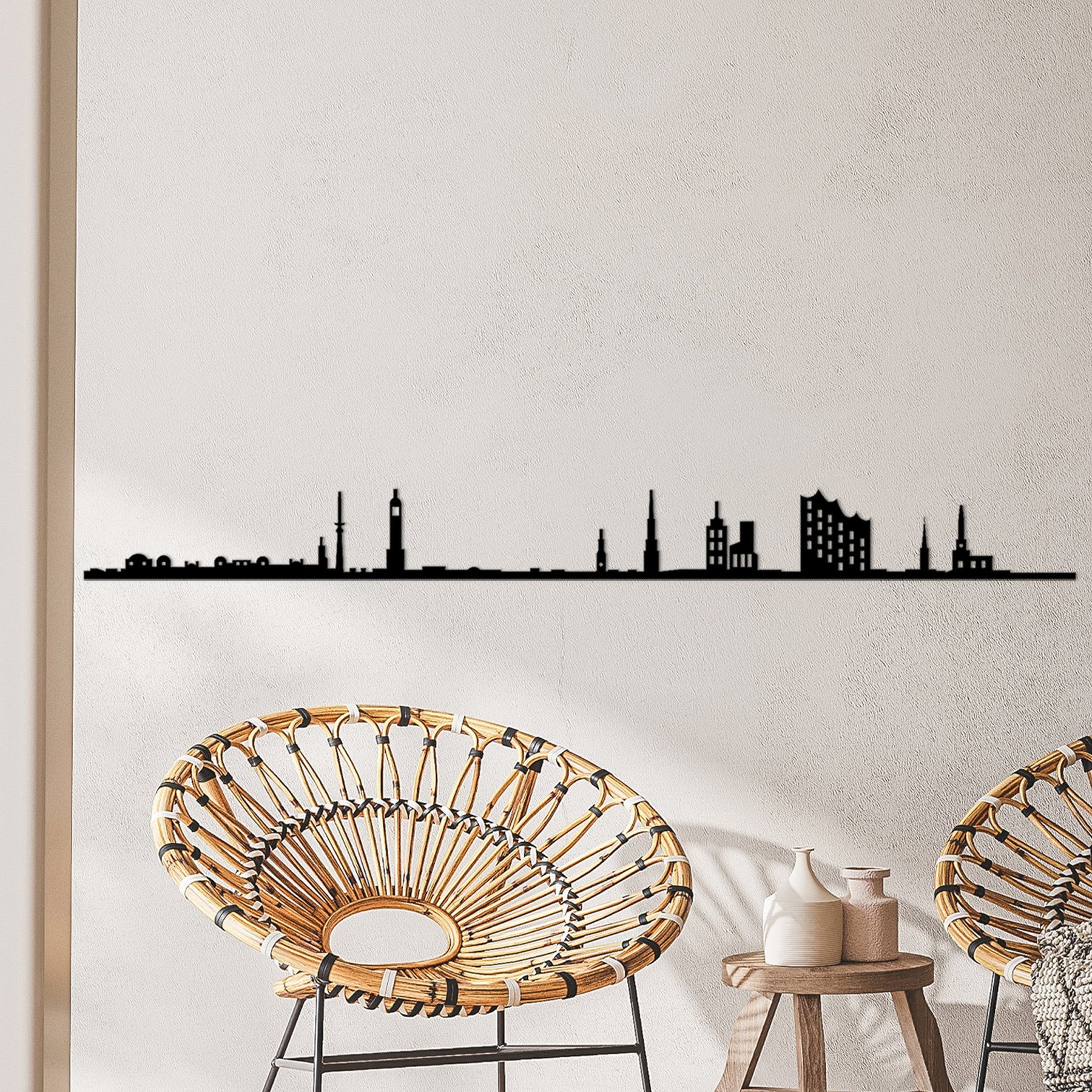 Accesoriu decorativ Hamburg Skyline, negru, metal, 120x11 cm