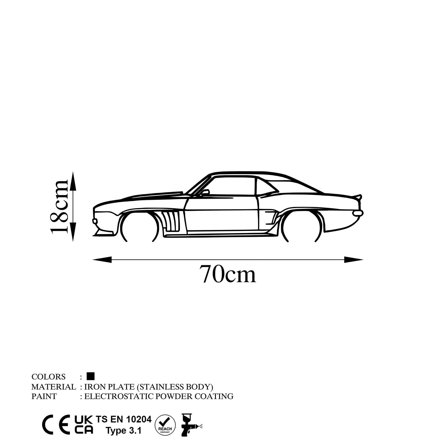 Accesoriu decorativ Chevrolet Camaro Silhouette, negru, metal, 70x18 cm