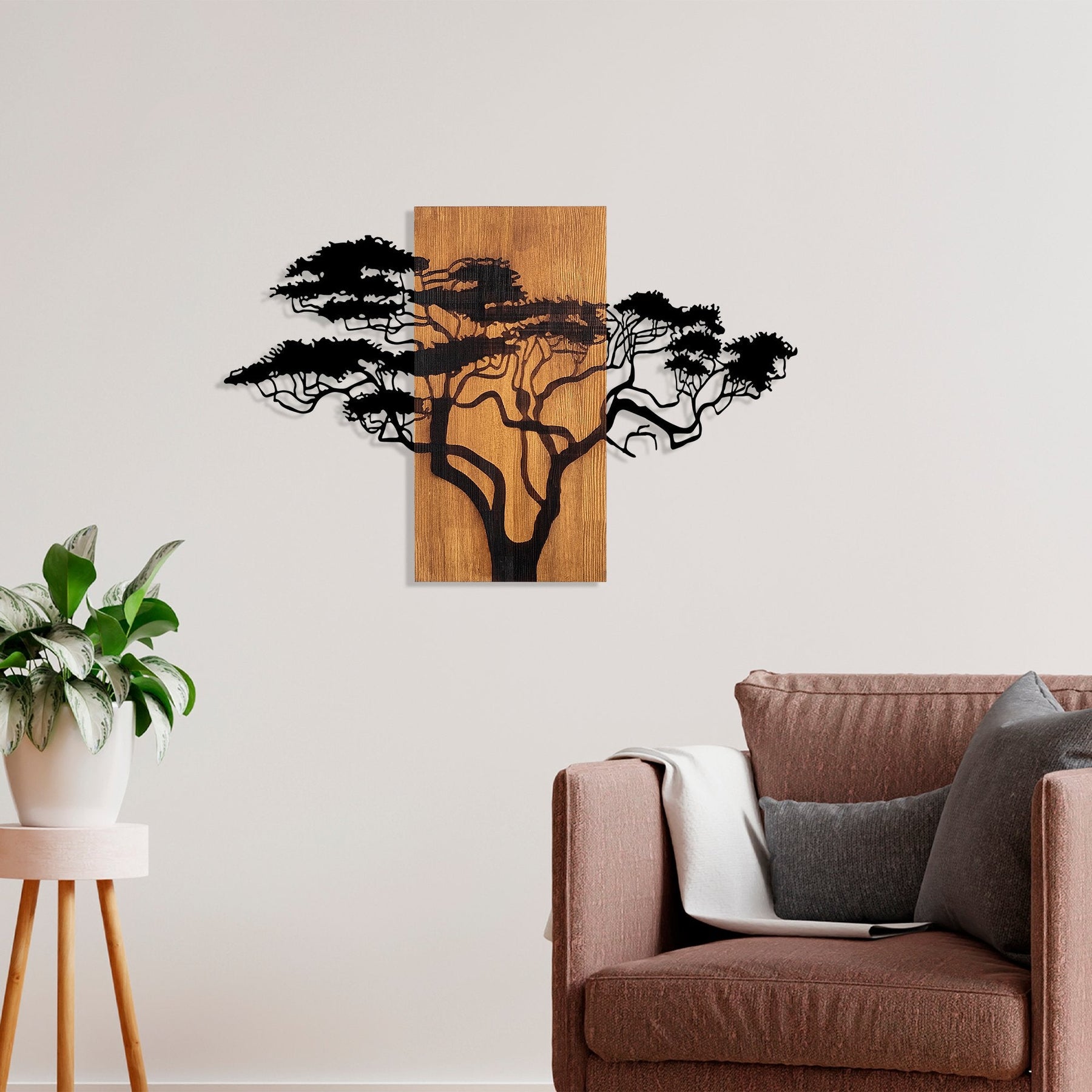 Accesoriu decorativ Acacia Tree-387, negru, lemn/metal, 90x58 cm