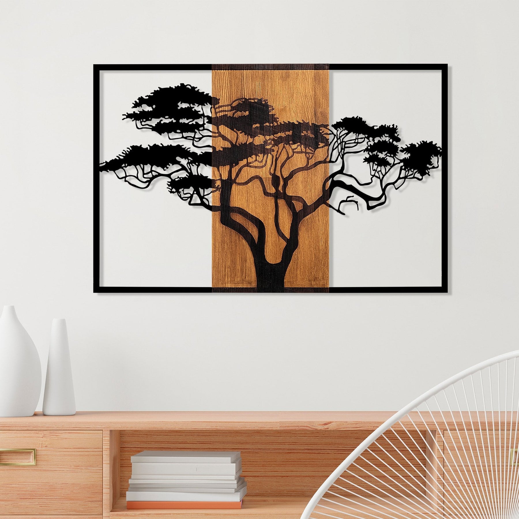 Accesoriu decortiv Acacia Tree-388, negru, lemn/metal, 90x58 cm