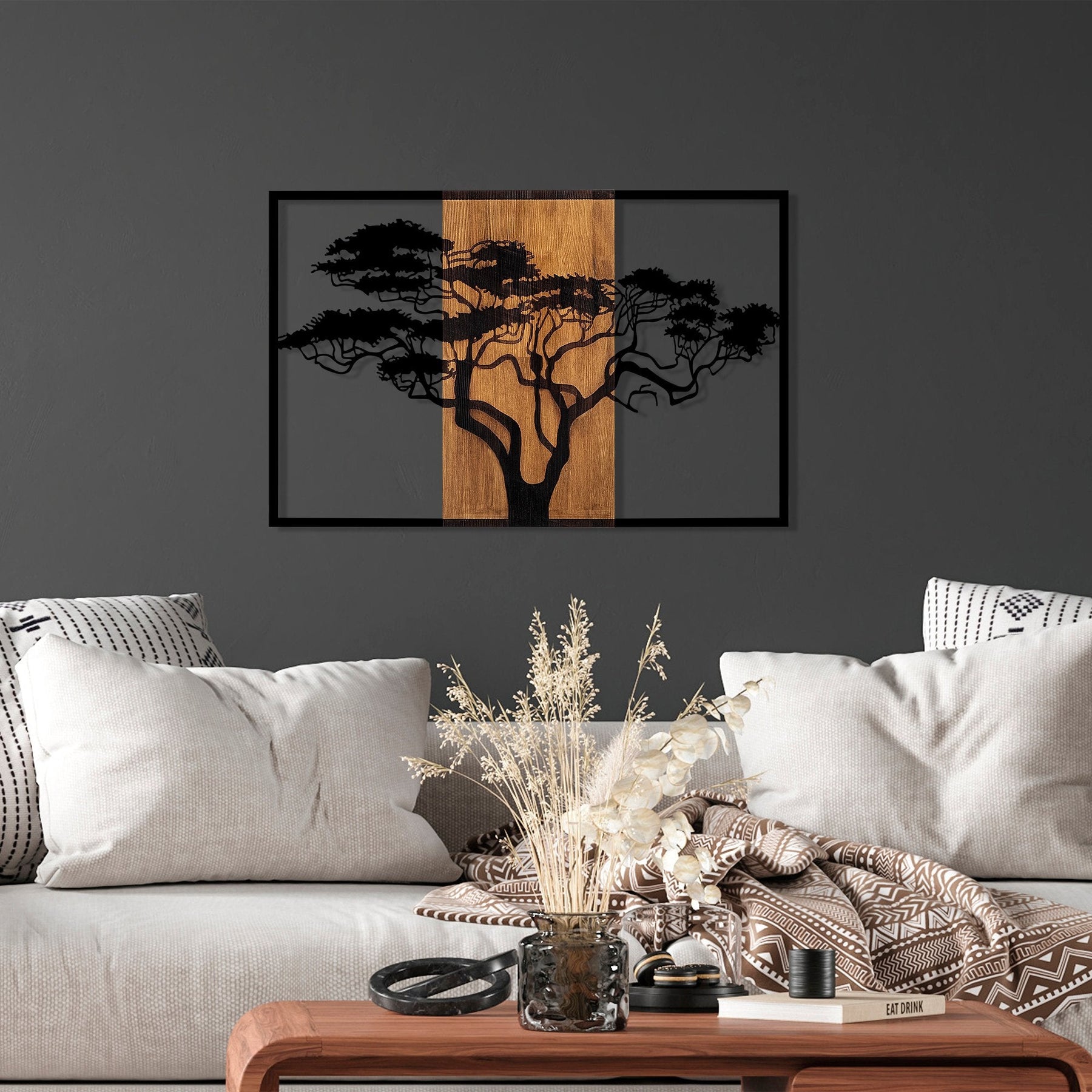 Accesoriu decortiv Acacia Tree-388, negru, lemn/metal, 90x58 cm