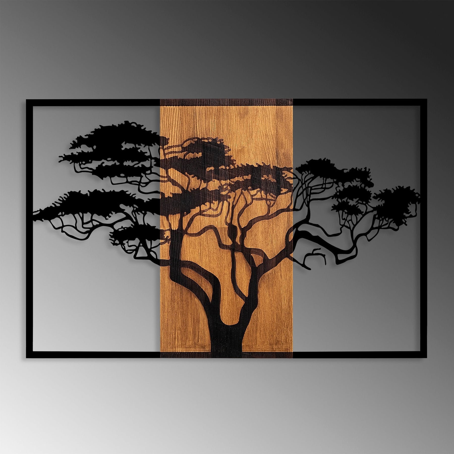 Accesoriu decortiv Acacia Tree-388, negru, lemn/metal, 90x58 cm