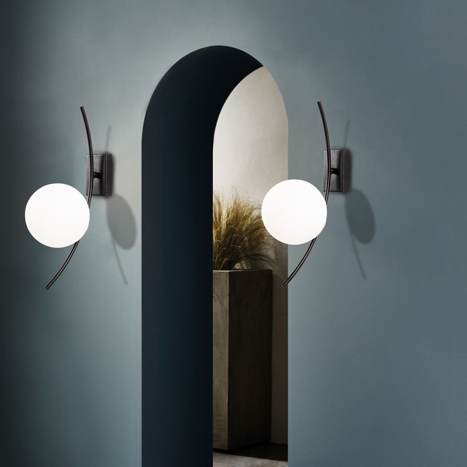 Lampa de perete Hilal, 3821, 2 becuri, metal/sticla, negru/alb, 12x25x44 cm