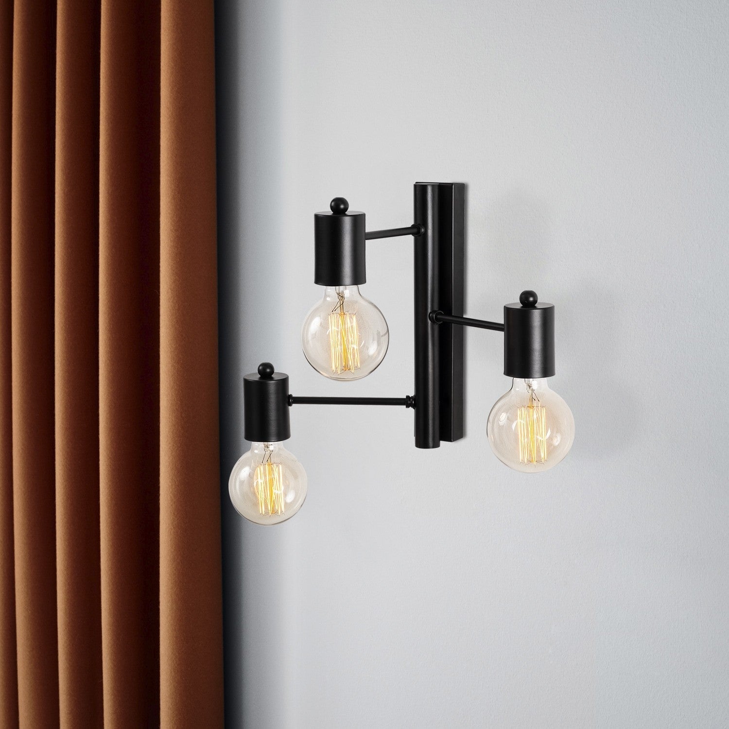 Lampa de perete Hexa, 6946, 3 becuri la diferite inaltimi, cadru metalic, negru, 40x26x30 cm