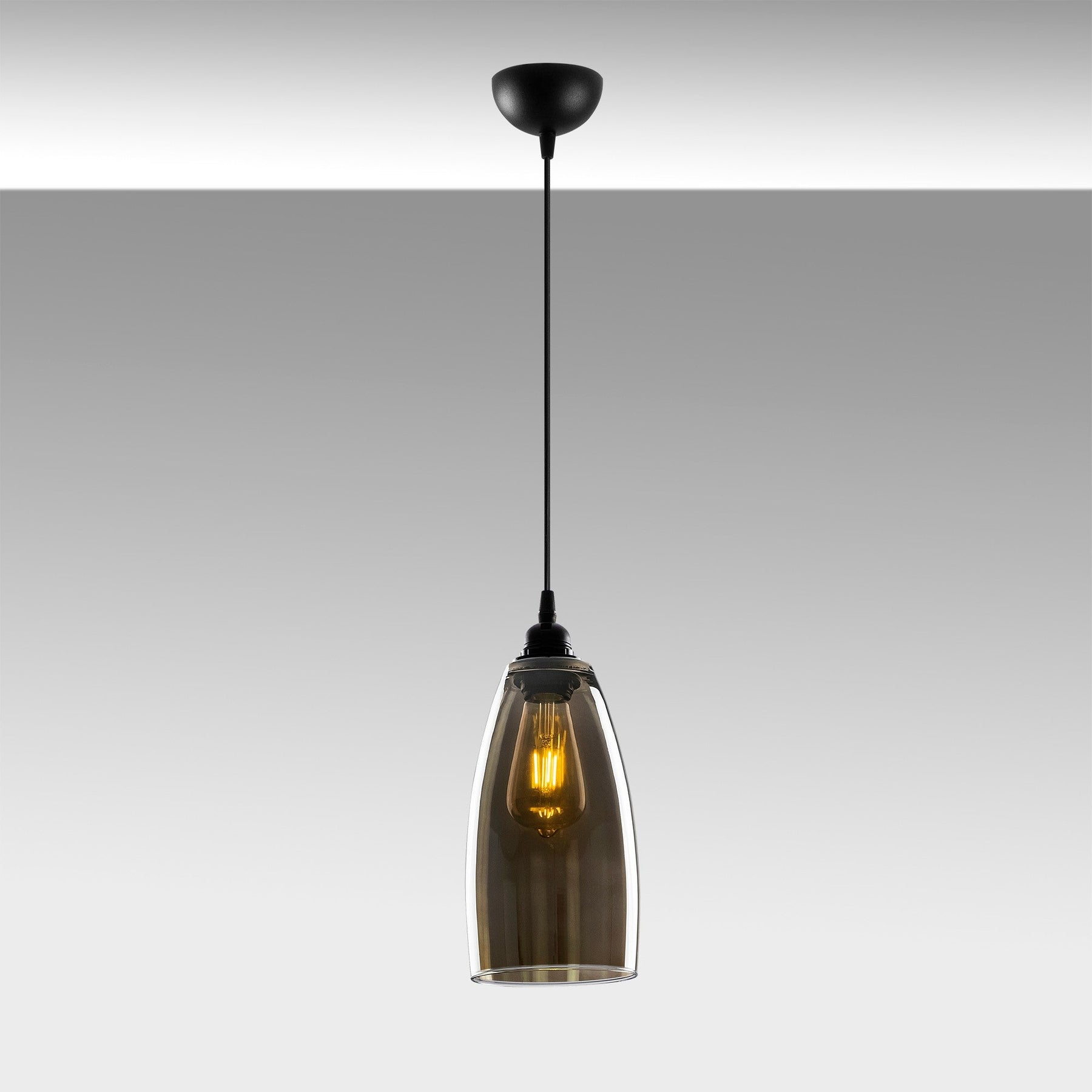 Lustra Smoked-040, negru/fumuriu, metal/sticla, 127x13 cm