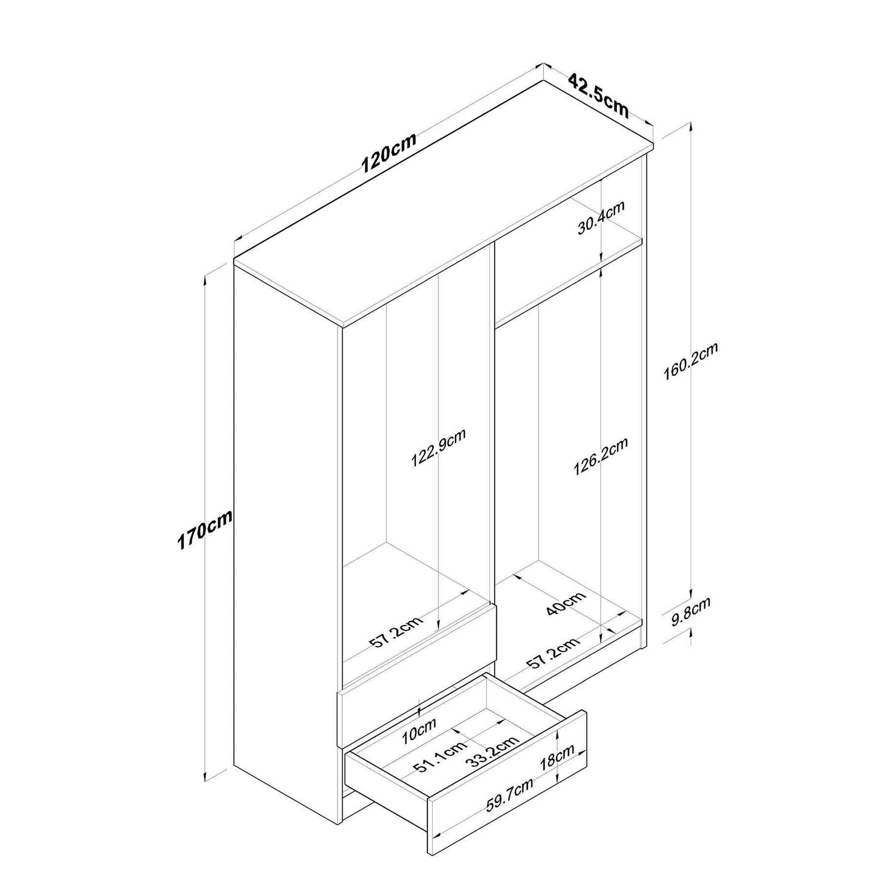Dulap BA108-2067, alb/nuc, PAL melaminat, 120x170x43 cm