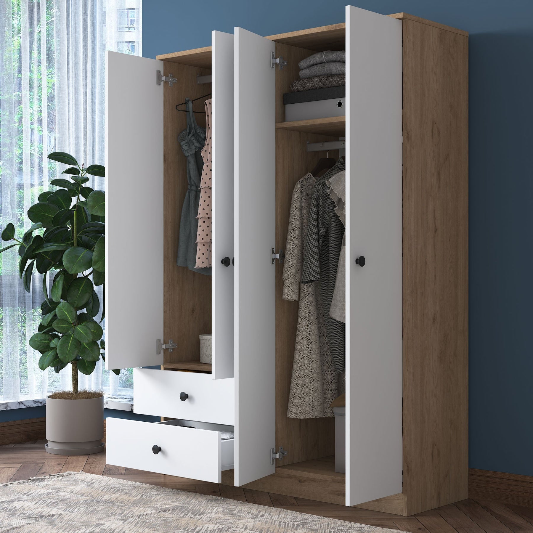 Dulap BA108-2067, alb/nuc, PAL melaminat, 120x170x43 cm
