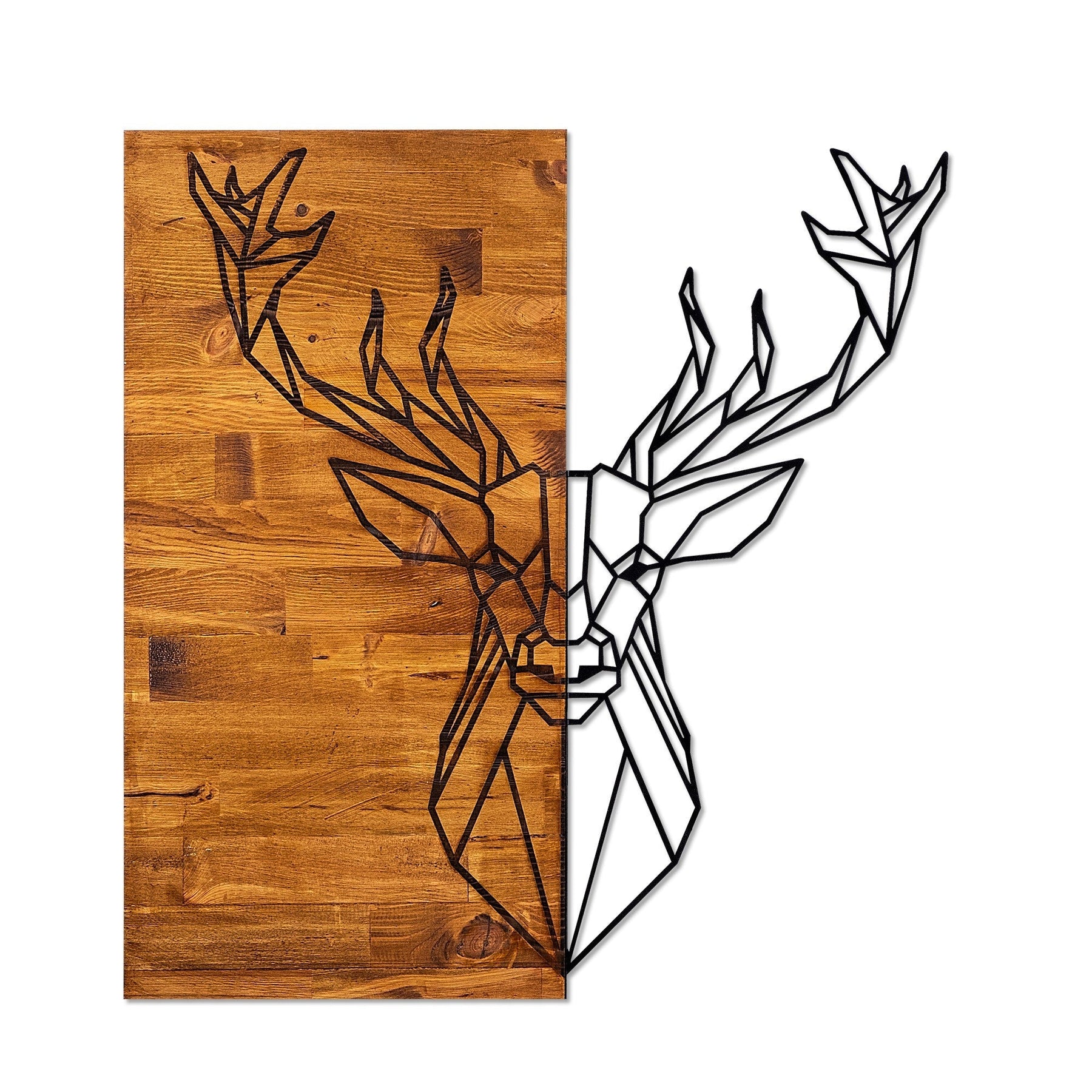 Decoratiune perete Deer1, lemn/metal, 30 x 40 cm